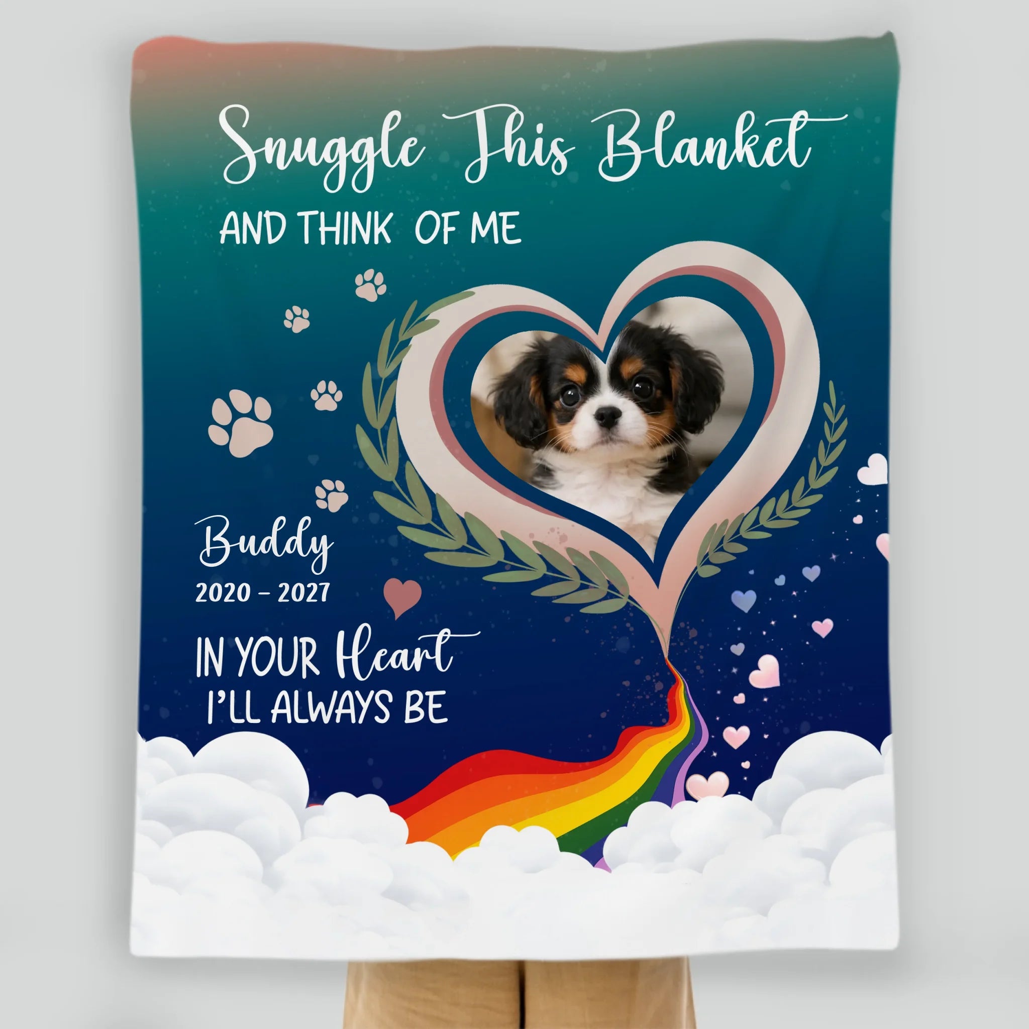 Custom Dog Photo Memorial Blanket - Snuggle This Blanket with Paw Prints and Hearts for Dog Parents - 89Prints