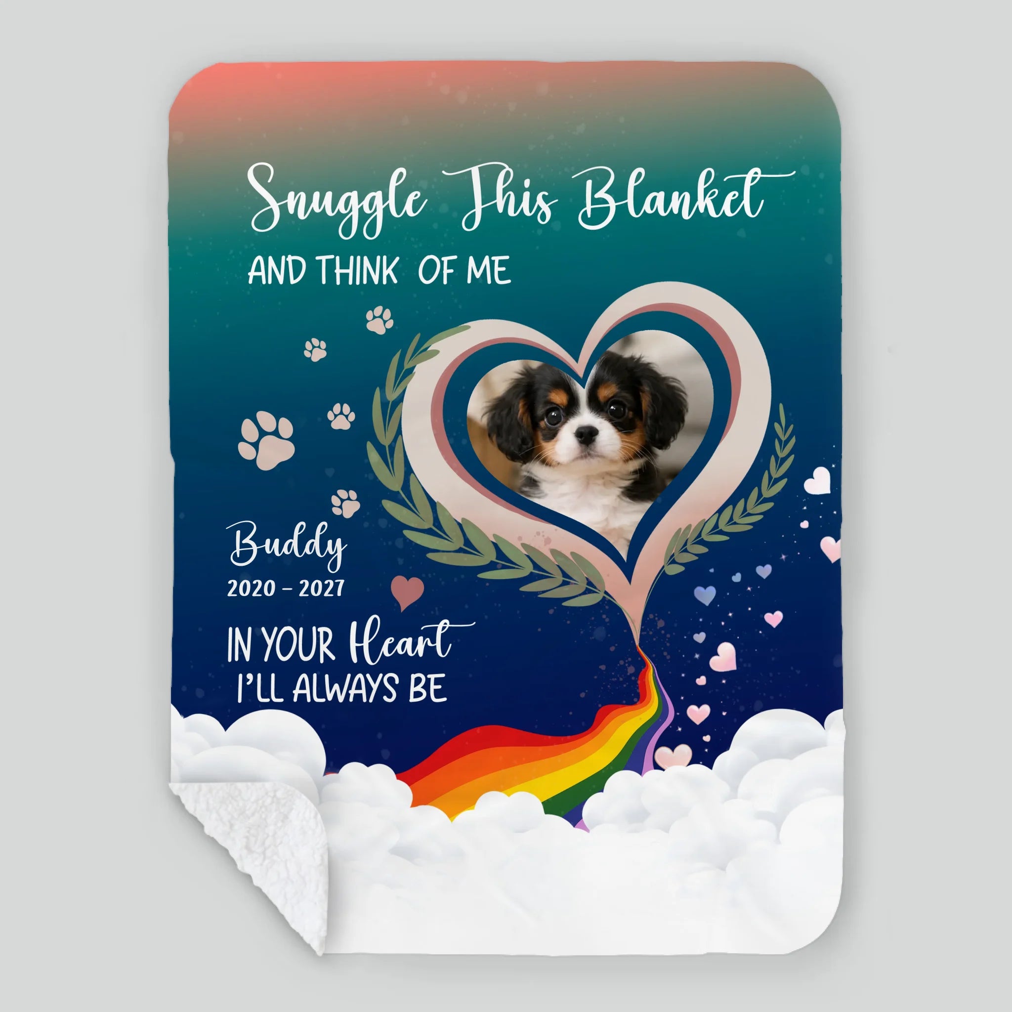 Custom Dog Photo Memorial Blanket - Snuggle This Blanket with Paw Prints and Hearts for Dog Parents - 89Prints