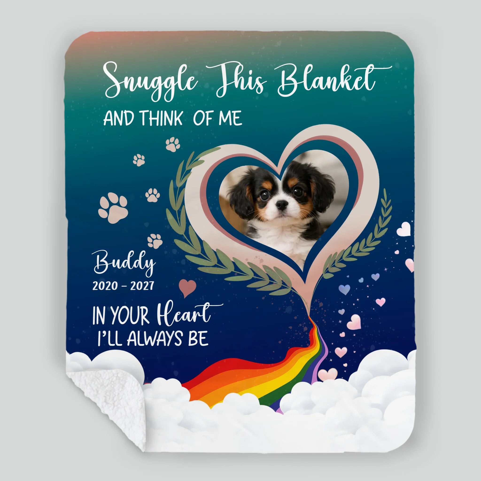 Custom Dog Photo Memorial Blanket - Snuggle This Blanket with Paw Prints and Hearts for Dog Parents - 89Prints