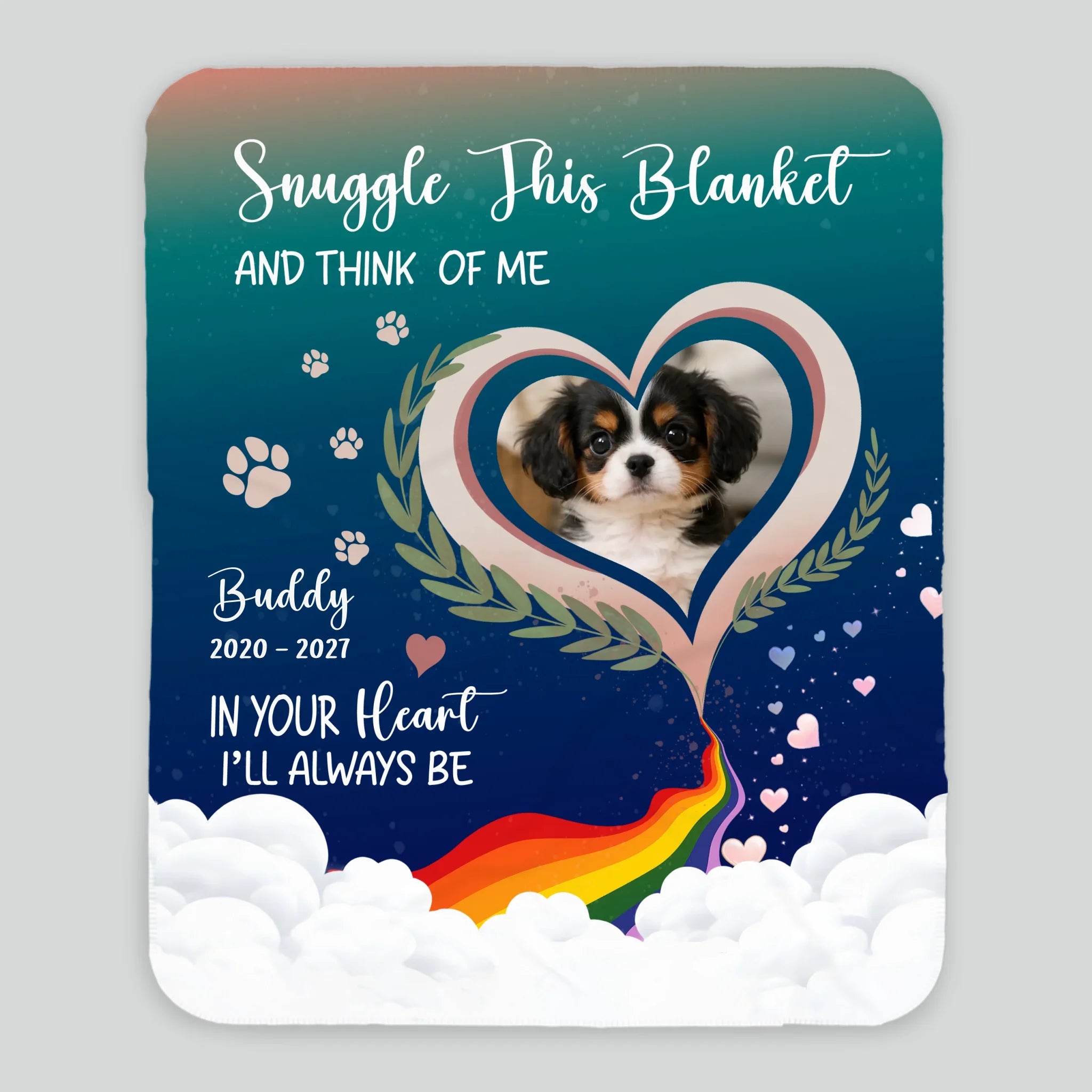 Custom Dog Photo Memorial Blanket - Snuggle This Blanket with Paw Prints and Hearts for Dog Parents - 89Prints