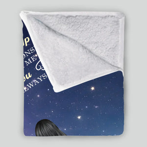 Customizable Dog Memorial Blanket - Girl and Angel Dog Sitting on Clouds Starry Night Design - 89Prints