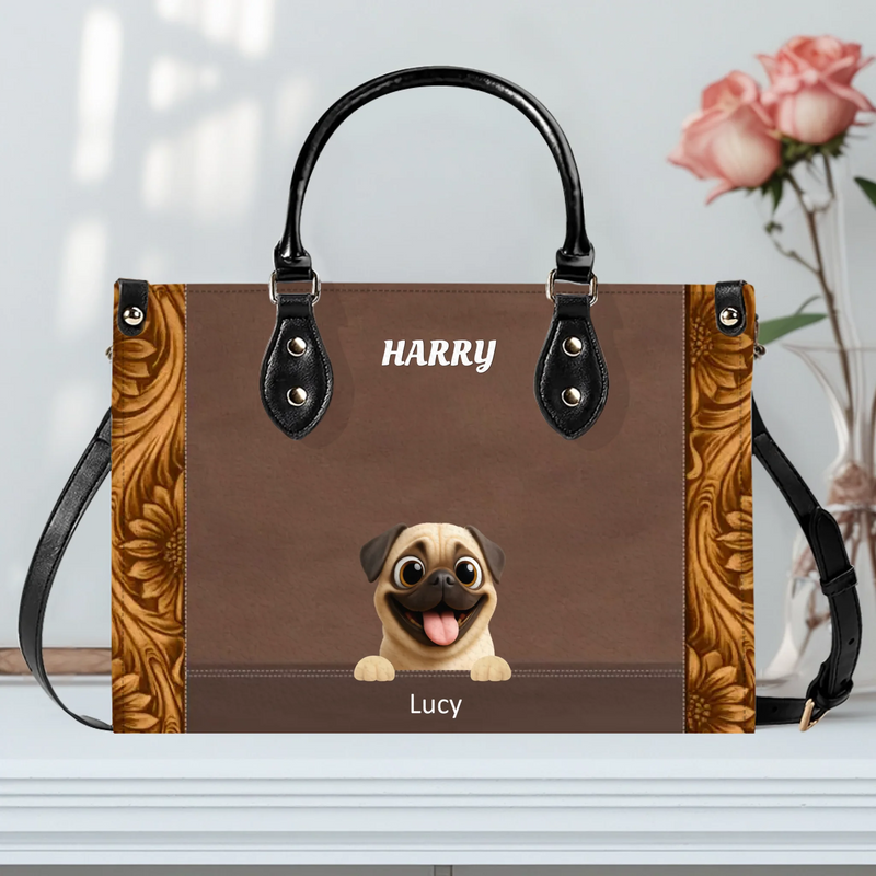 Individualized Pug Leather Handbag – Custom Dog & Cat 3D Art With Name Gifts For Dog Parents | 89Prints