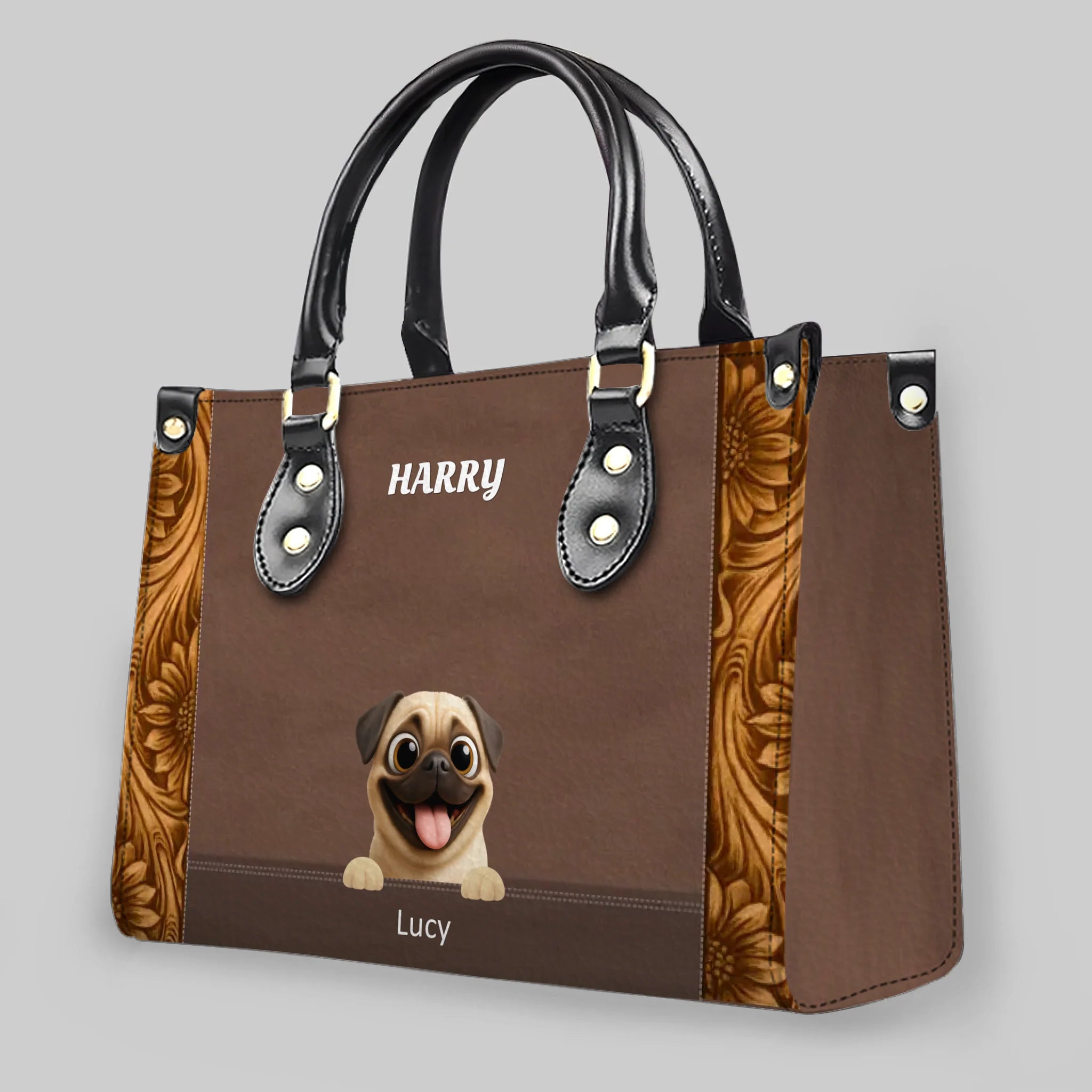 Individualized Pug Leather Handbag – Custom Dog & Cat 3D Art With Name Gifts For Dog Parents | 89Prints