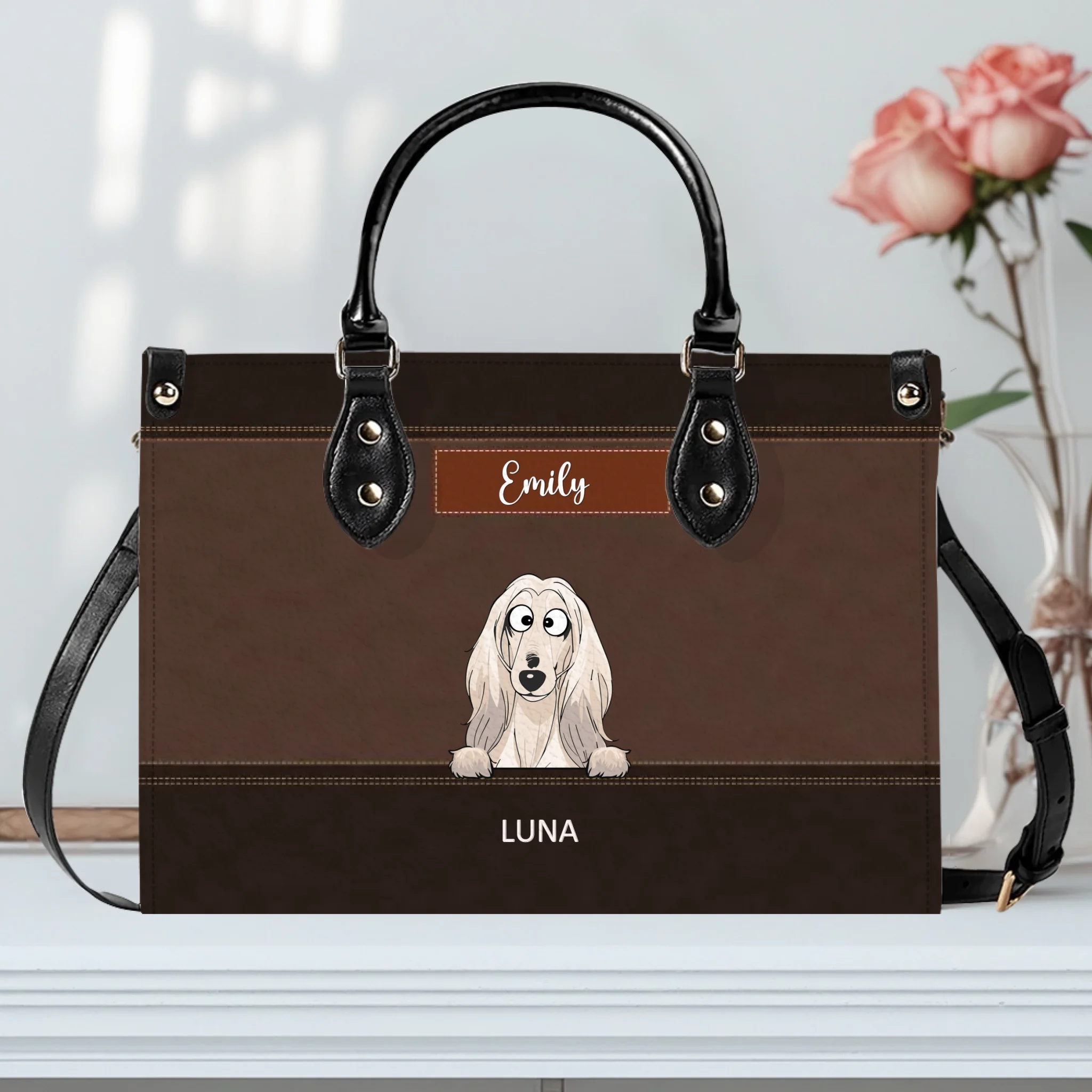 Customized Dog Bag With Name - Classic Leather Dog Handbag for Dog Owners - 89Prints