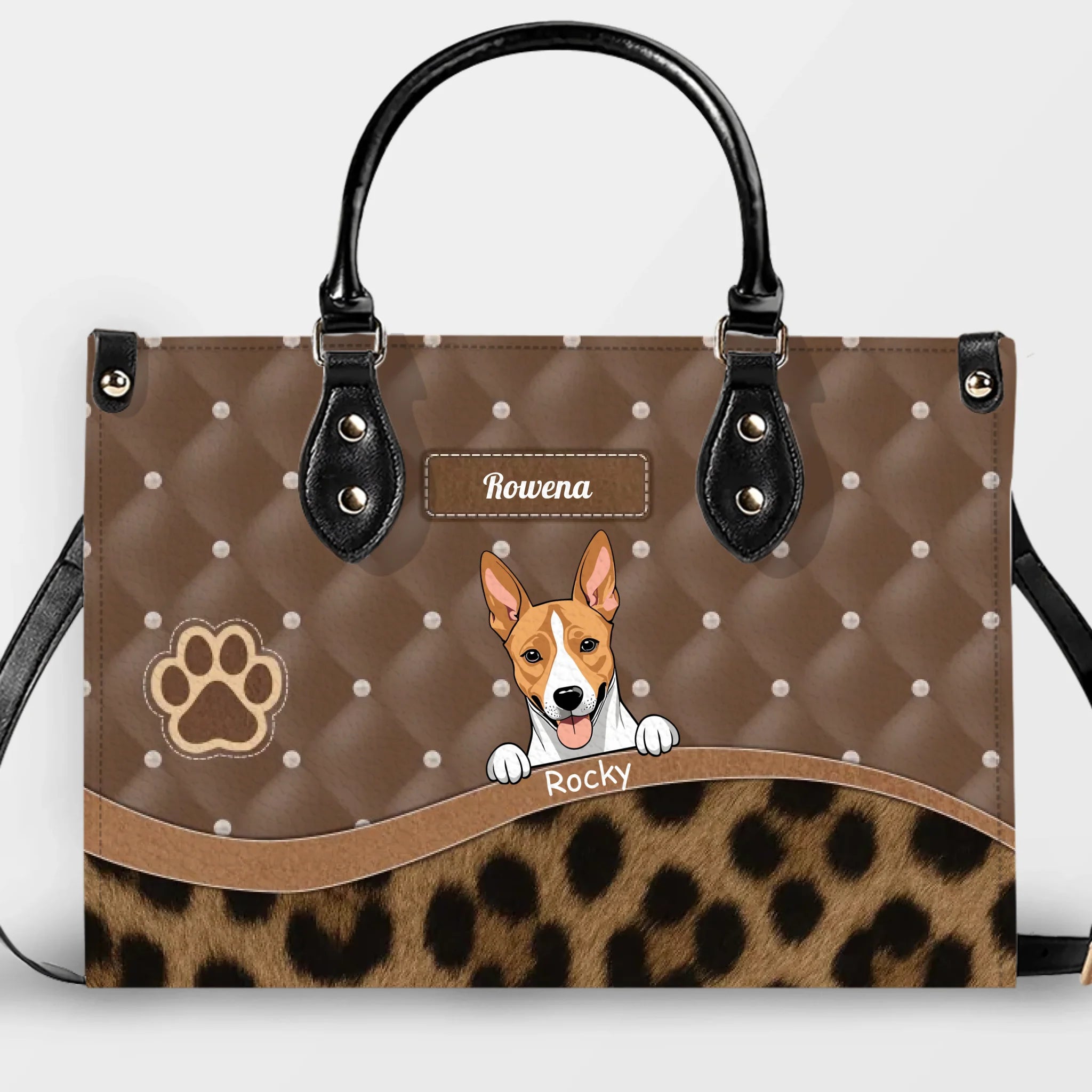 Custom Dog Lover Bag - Quilted Polka Dot & Leopard Handbag for Dog Grandma Gif - 89Prints
