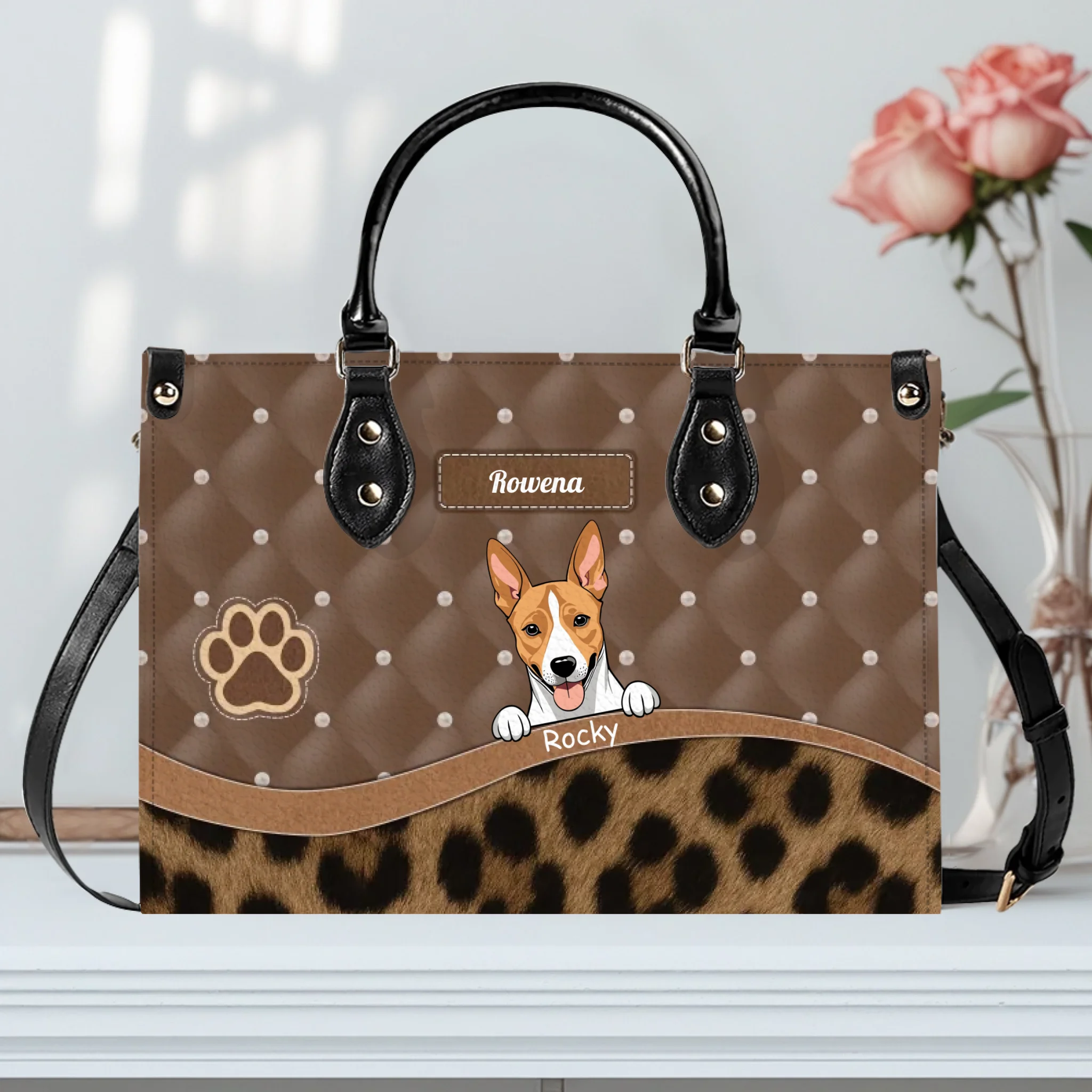 Custom Dog Lover Bag - Quilted Polka Dot & Leopard Handbag for Dog Grandma Gif - 89Prints