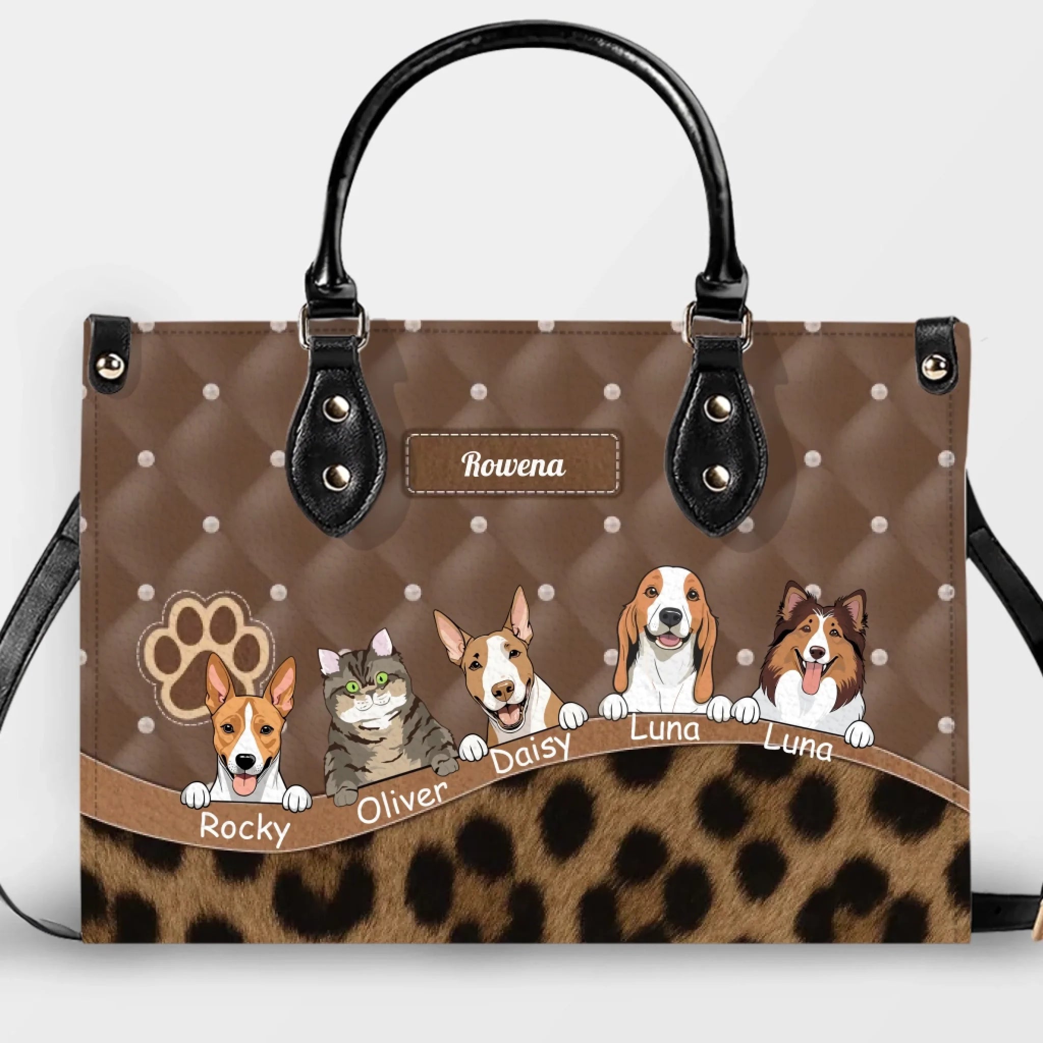Custom Dog Lover Bag - Quilted Polka Dot & Leopard Handbag for Dog Grandma Gif - 89Prints