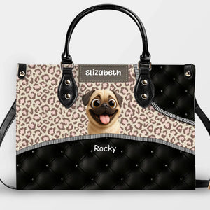 Personalized Pug Lover Leather Handbag - Leopard Pattern Quilted Panel Gift | 89Prints