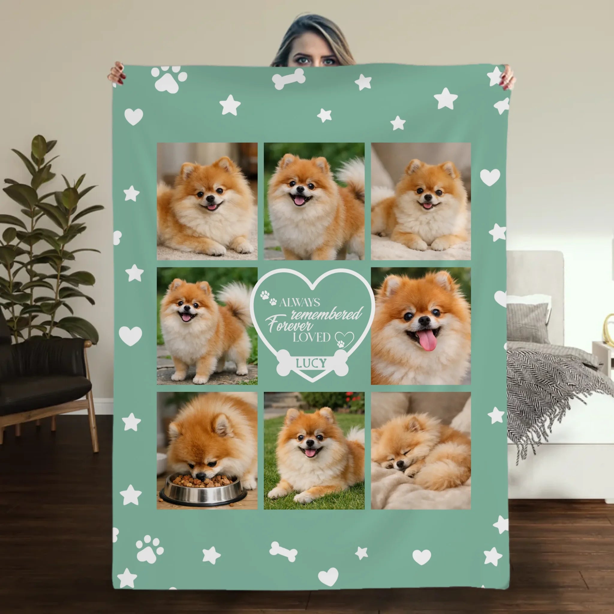Custom Dog Face Blanket - Always Remembered Forever Loved Heart Design for Dog Owners - 89Prints