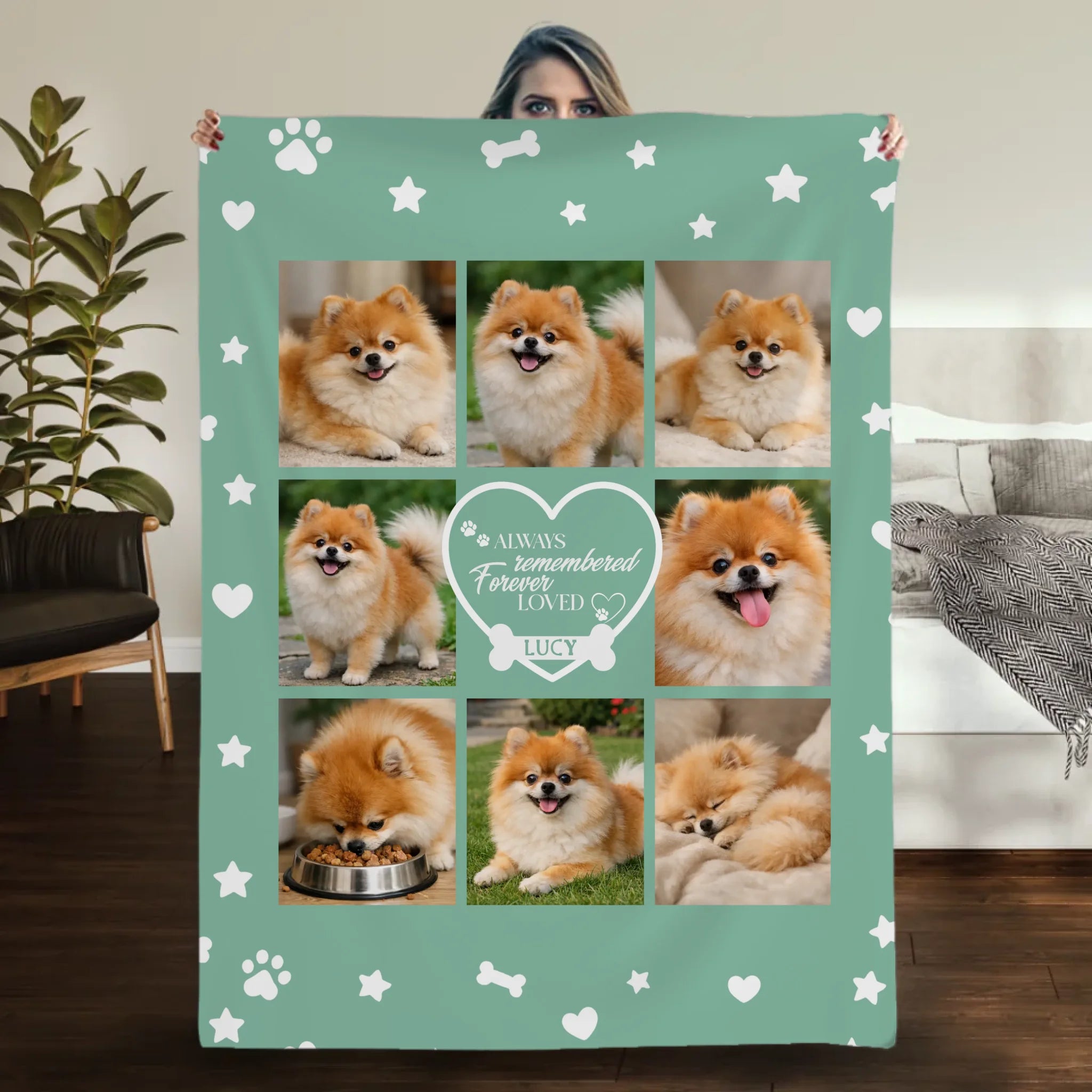 Custom Dog Face Blanket - Always Remembered Forever Loved Heart Design for Dog Owners - 89Prints