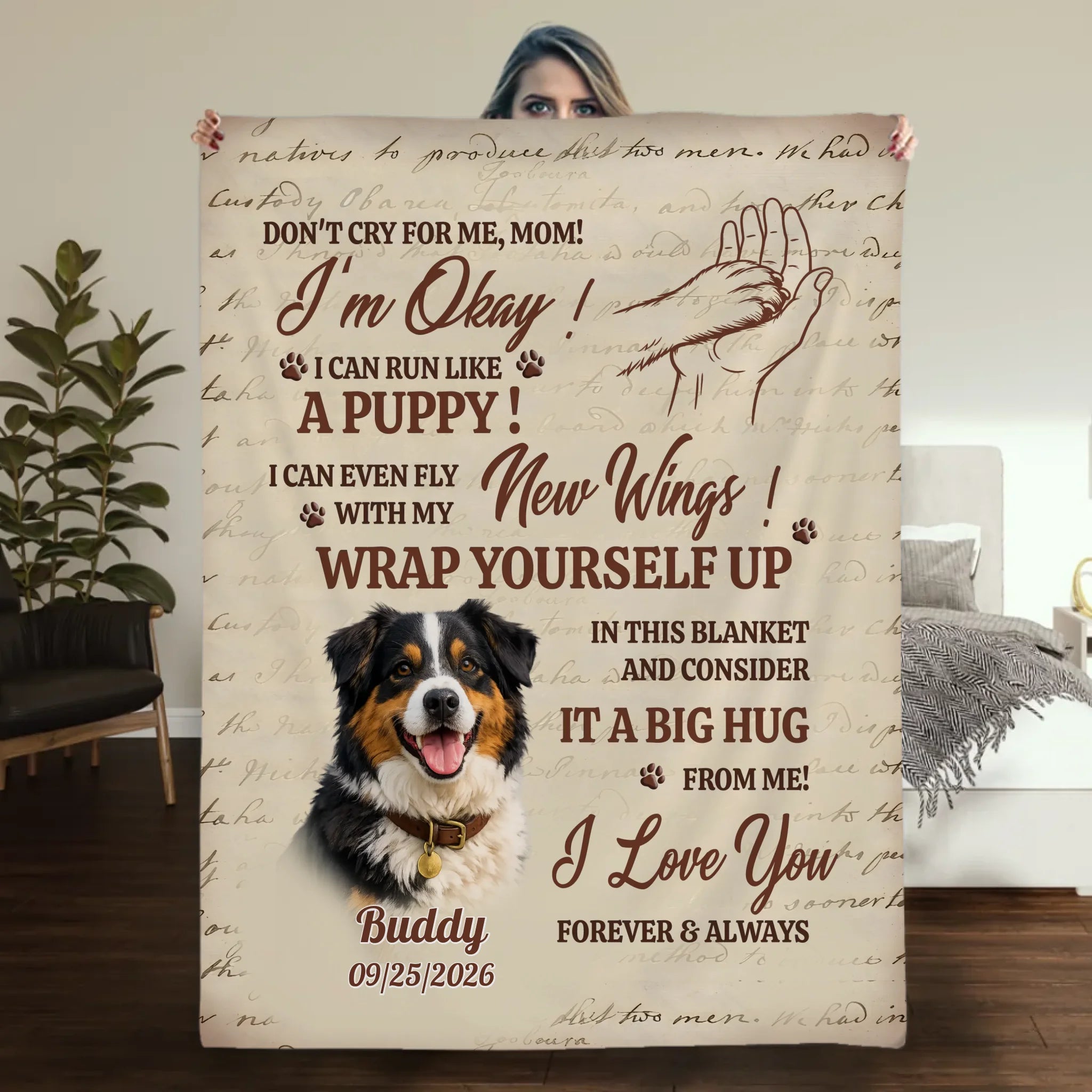 Personalised Fleece Photo Blanket - Don't Cry Mom, Vintage Design for Loving Dog Parents - 89Prints