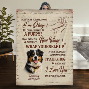 Personalised Fleece Photo Blanket - Don't Cry Mom, Vintage Design for Loving Dog Parents - 89Prints