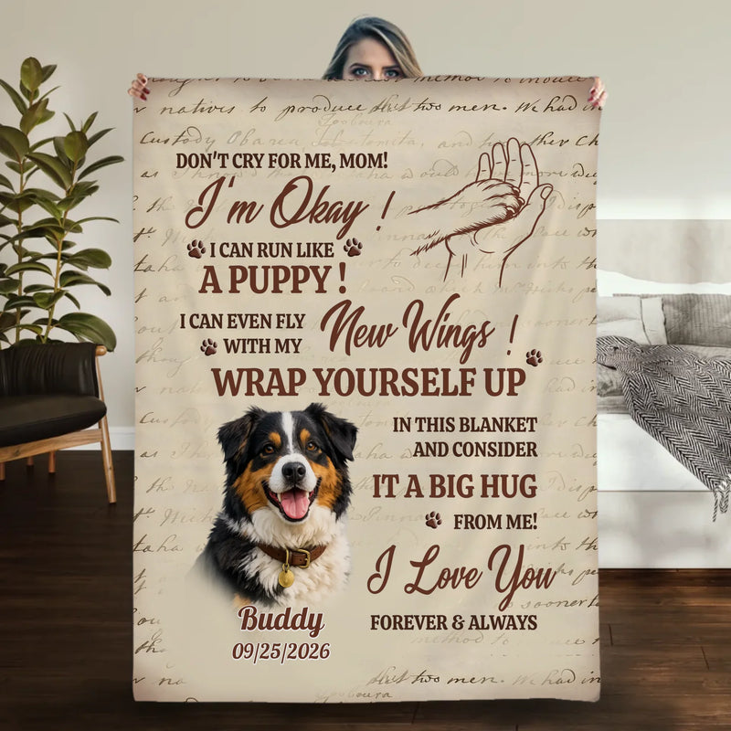 Personalised Fleece Photo Blanket - Don't Cry Mom, Vintage Design for Loving Dog Parents - 89Prints
