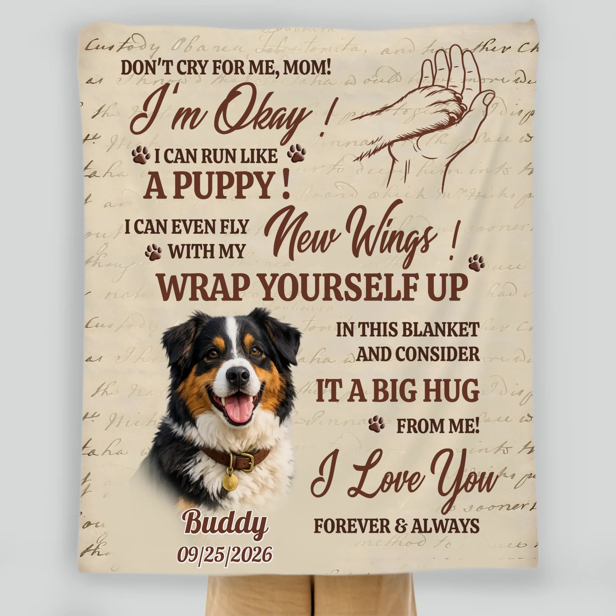 Personalised Fleece Photo Blanket - Don't Cry Mom, Vintage Design for Loving Dog Parents - 89Prints