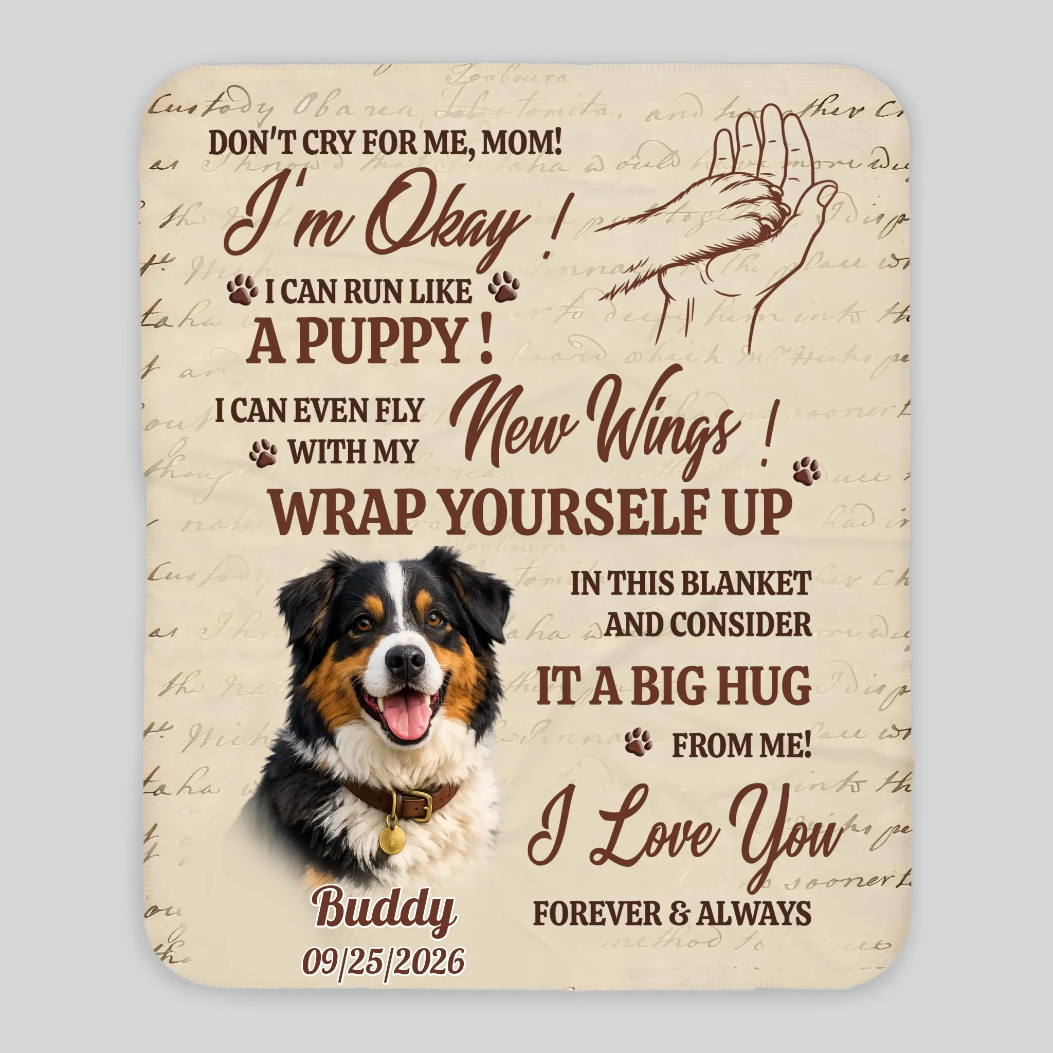 Personalised Fleece Photo Blanket - Don't Cry Mom, Vintage Design for Loving Dog Parents - 89Prints