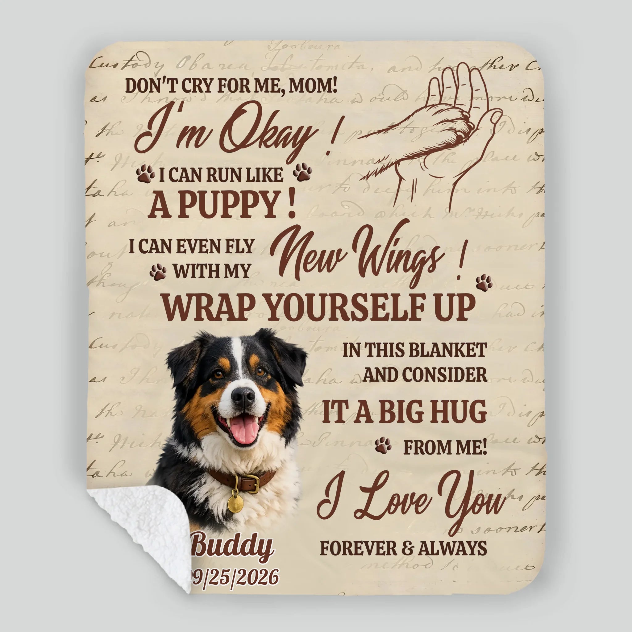 Personalised Fleece Photo Blanket - Don't Cry Mom, Vintage Design for Loving Dog Parents - 89Prints