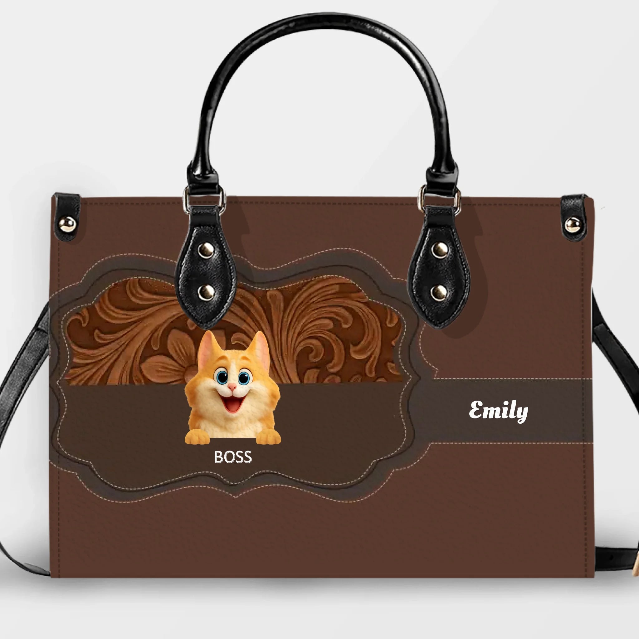 Cat Personalized Leather Handbag - Carved Leather Cat Handbag for Cat Lovers - 89Prints