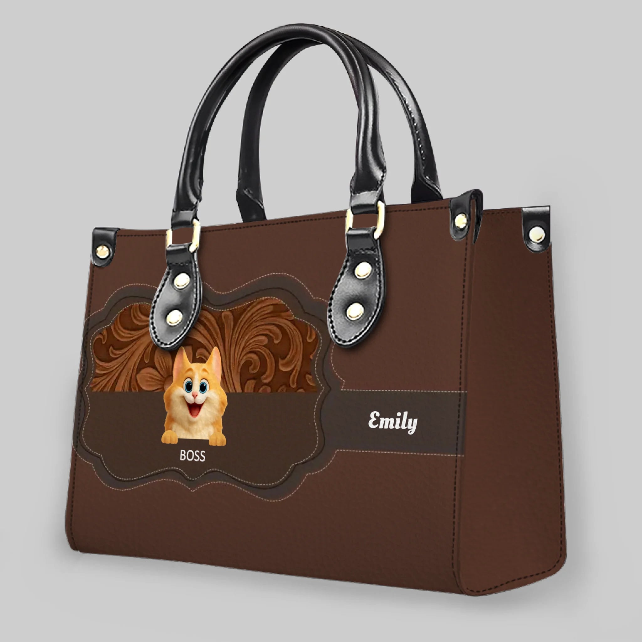 Cat Personalized Leather Handbag - Carved Leather Cat Handbag for Cat Lovers - 89Prints