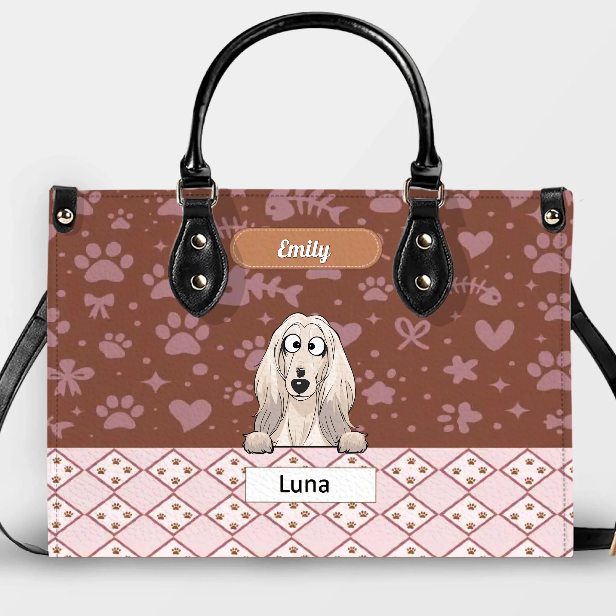 Custom Dog Bag for Dog Lovers - Playful Dogs Peeking Over Edge Handbag - 89Prints