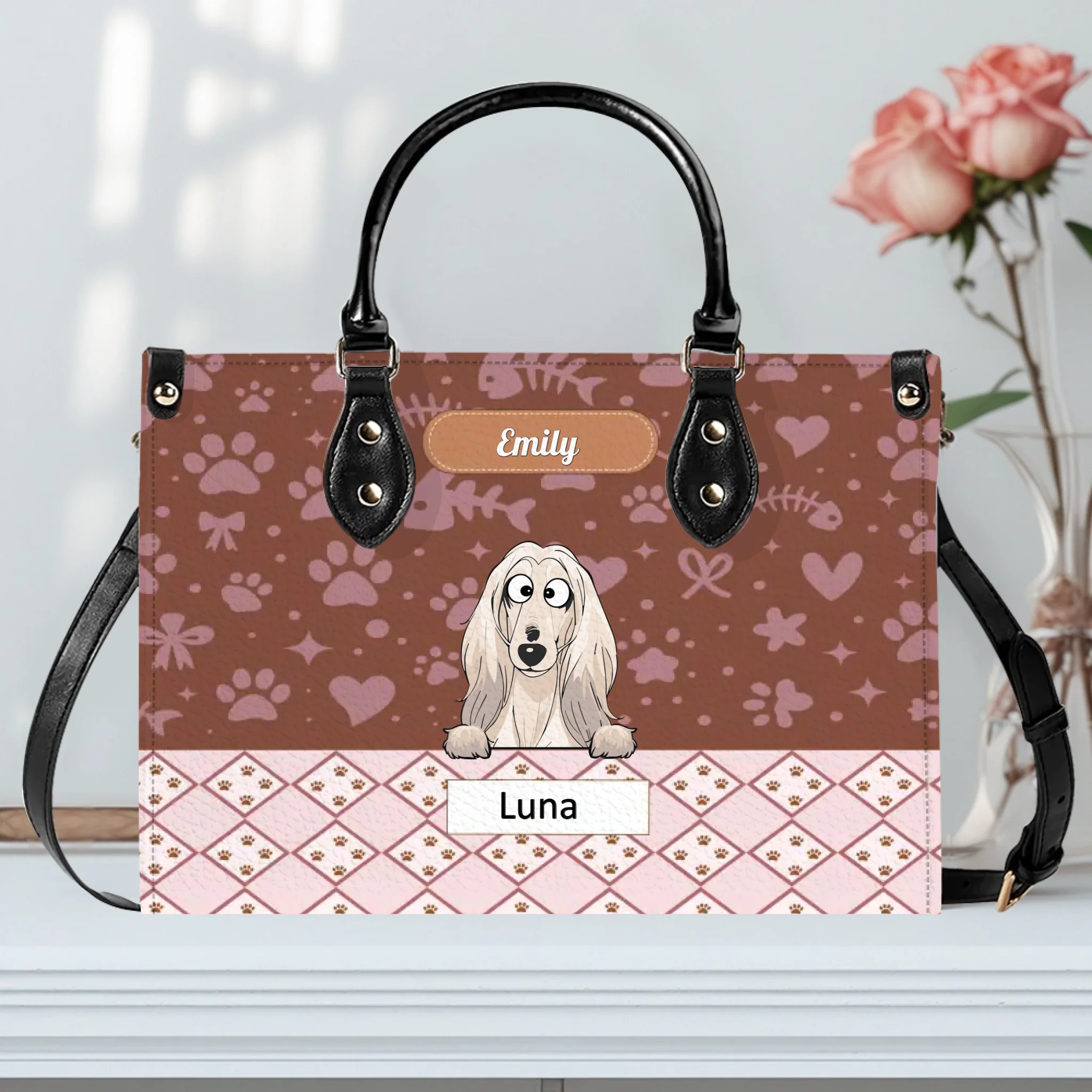 Custom Dog Bag for Dog Lovers - Playful Dogs Peeking Over Edge Handbag - 89Prints