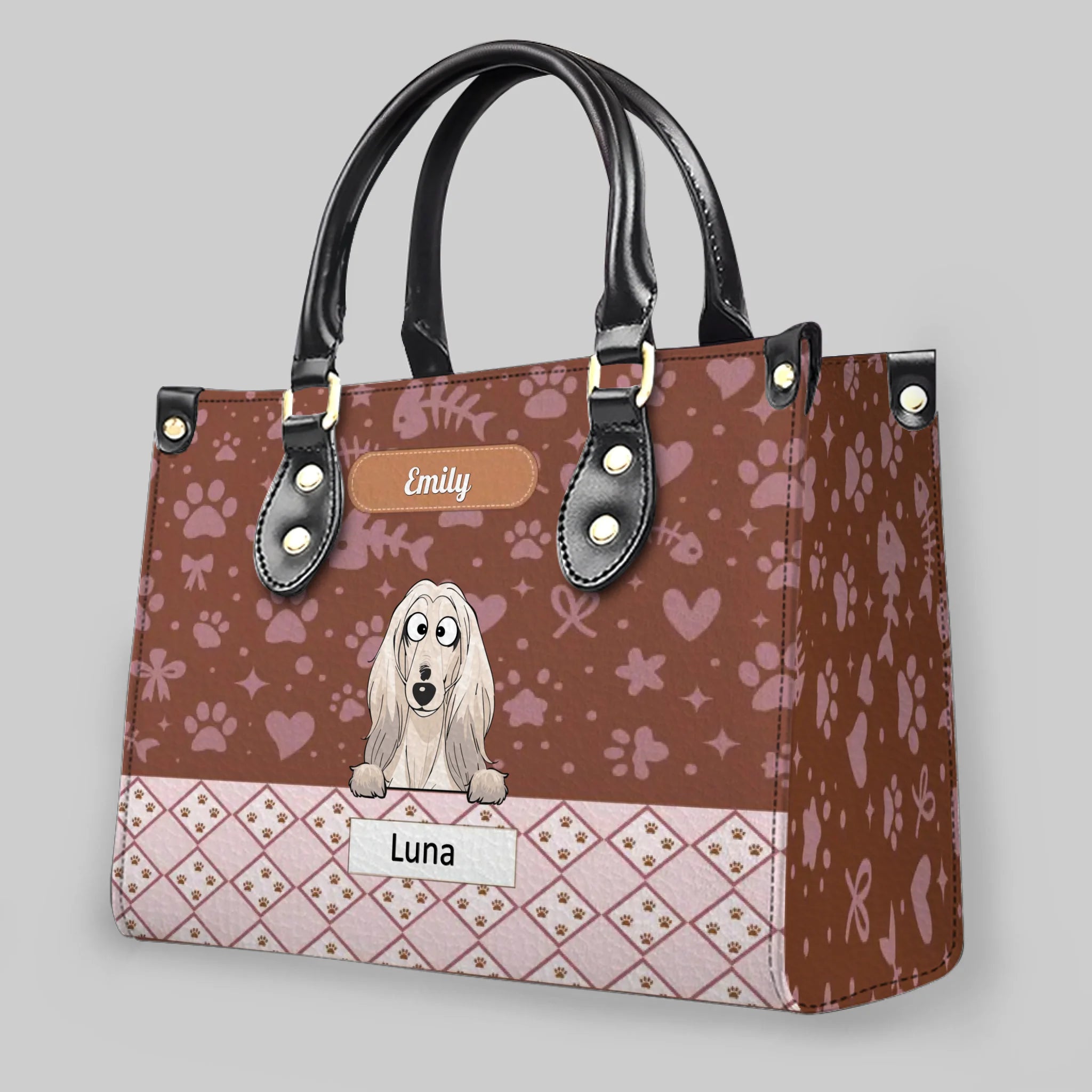 Custom Dog Bag for Dog Lovers - Playful Dogs Peeking Over Edge Handbag - 89Prints