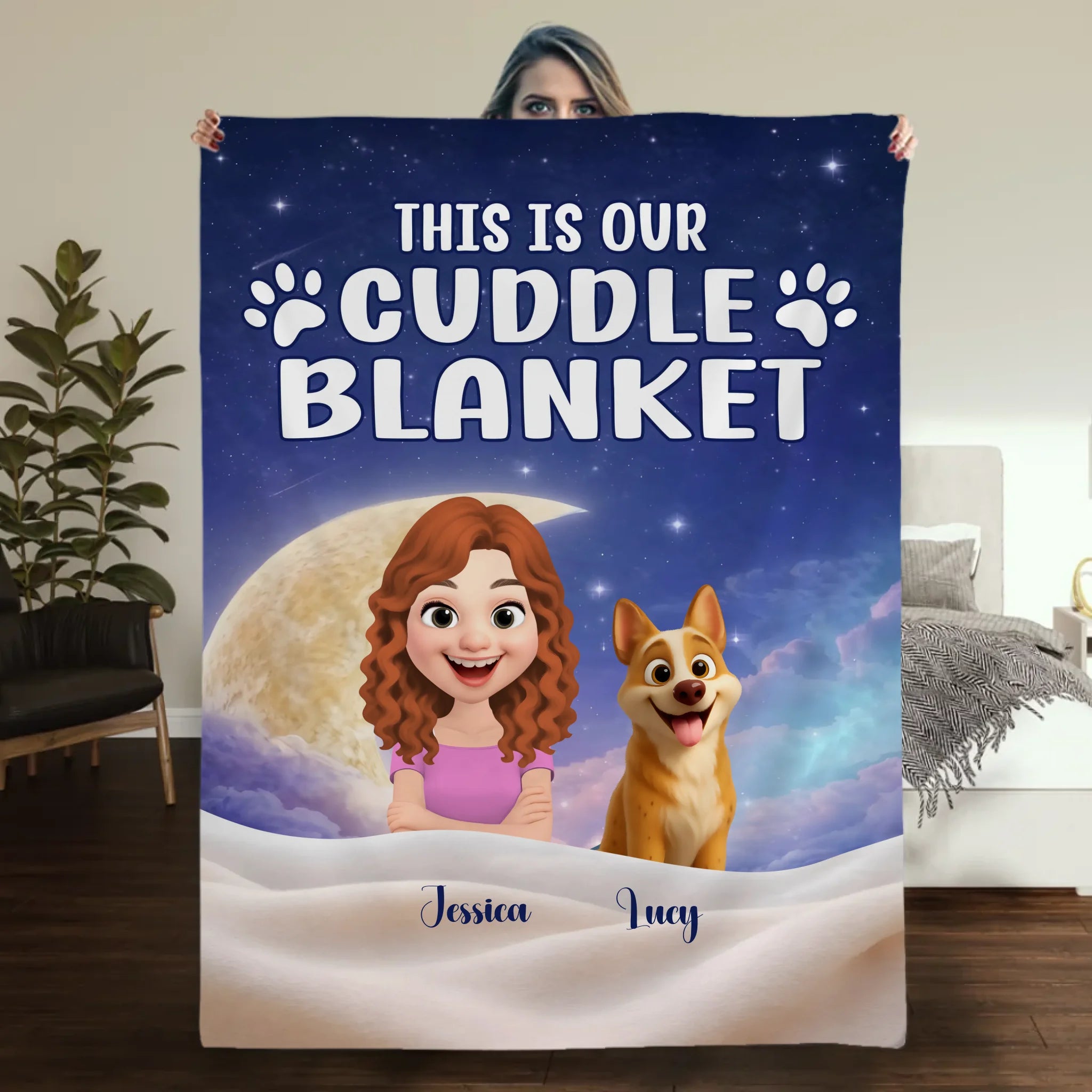 Custom Cute Girl Dog Blanket - Night Sky and Crescent Moon, Gift Ideas For Dog Owners - 89Prints