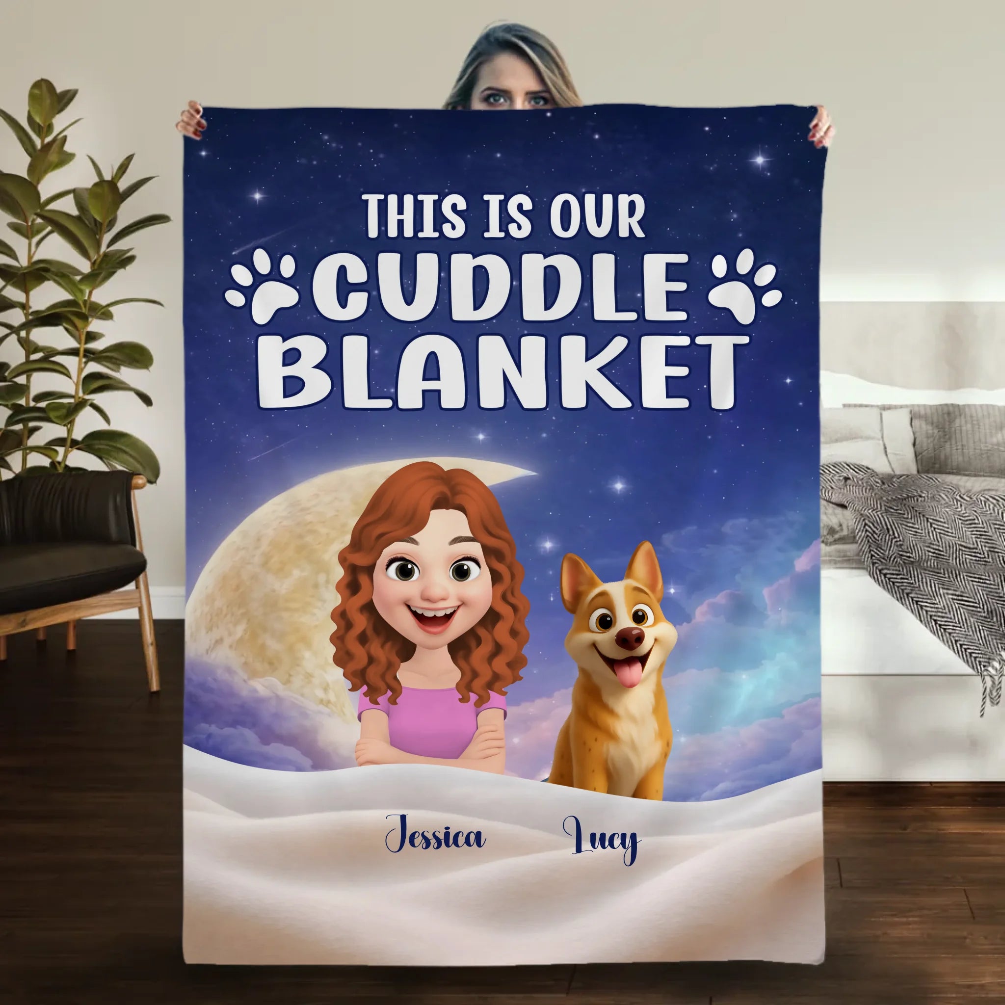 Custom Cute Girl Dog Blanket - Night Sky and Crescent Moon, Gift Ideas For Dog Owners - 89Prints