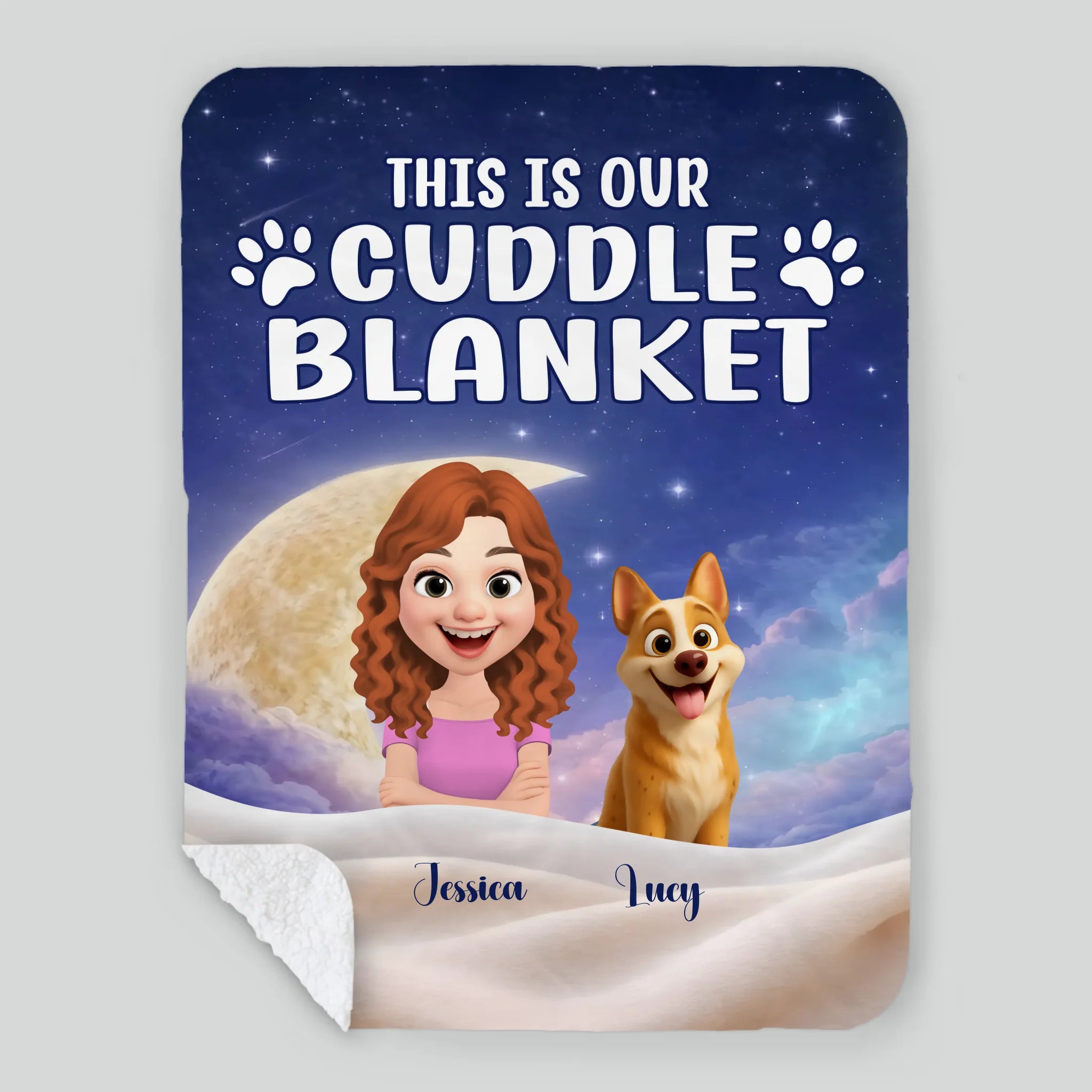 Custom Cute Girl Dog Blanket - Night Sky and Crescent Moon, Gift Ideas For Dog Owners - 89Prints