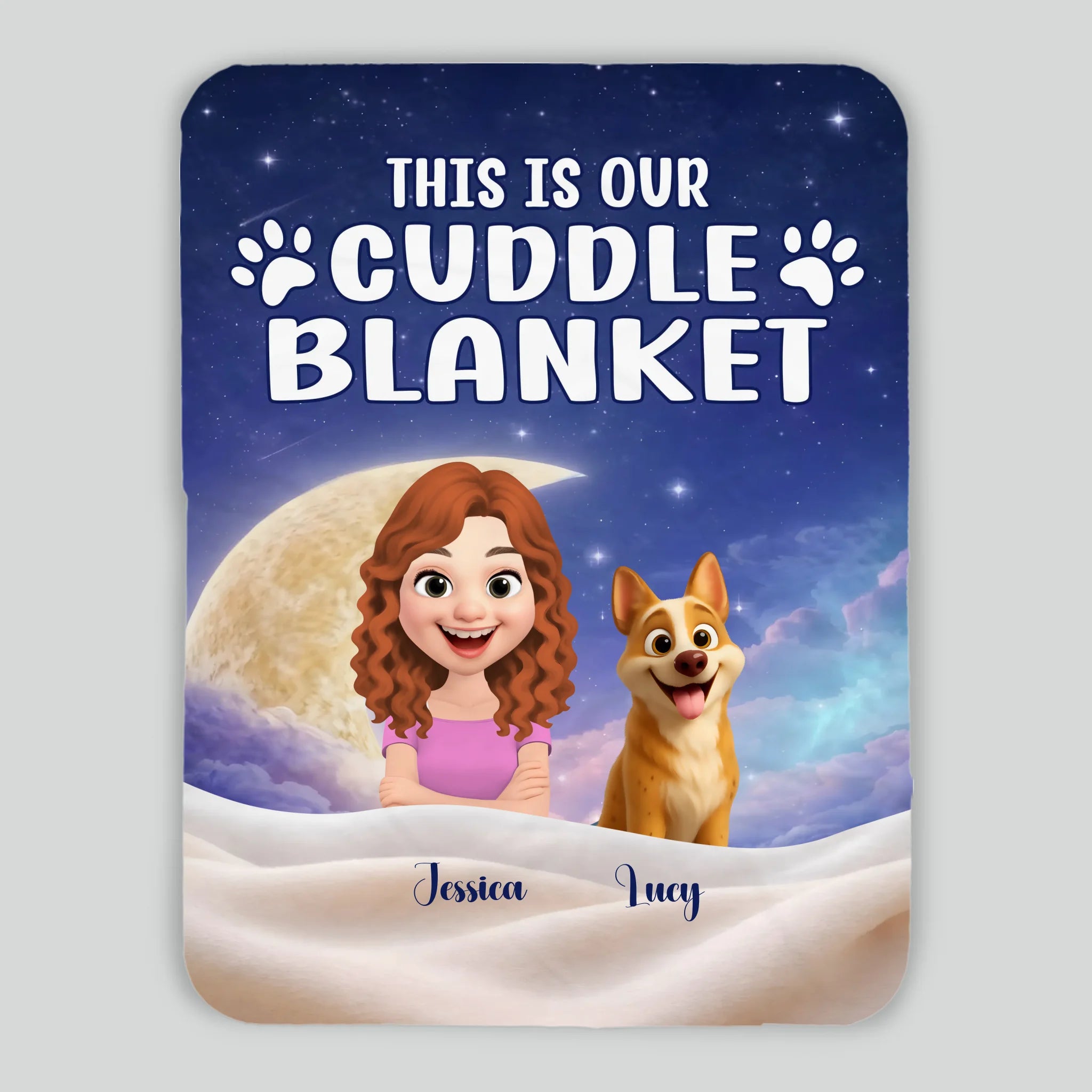 Custom Cute Girl Dog Blanket - Night Sky and Crescent Moon, Gift Ideas For Dog Owners - 89Prints