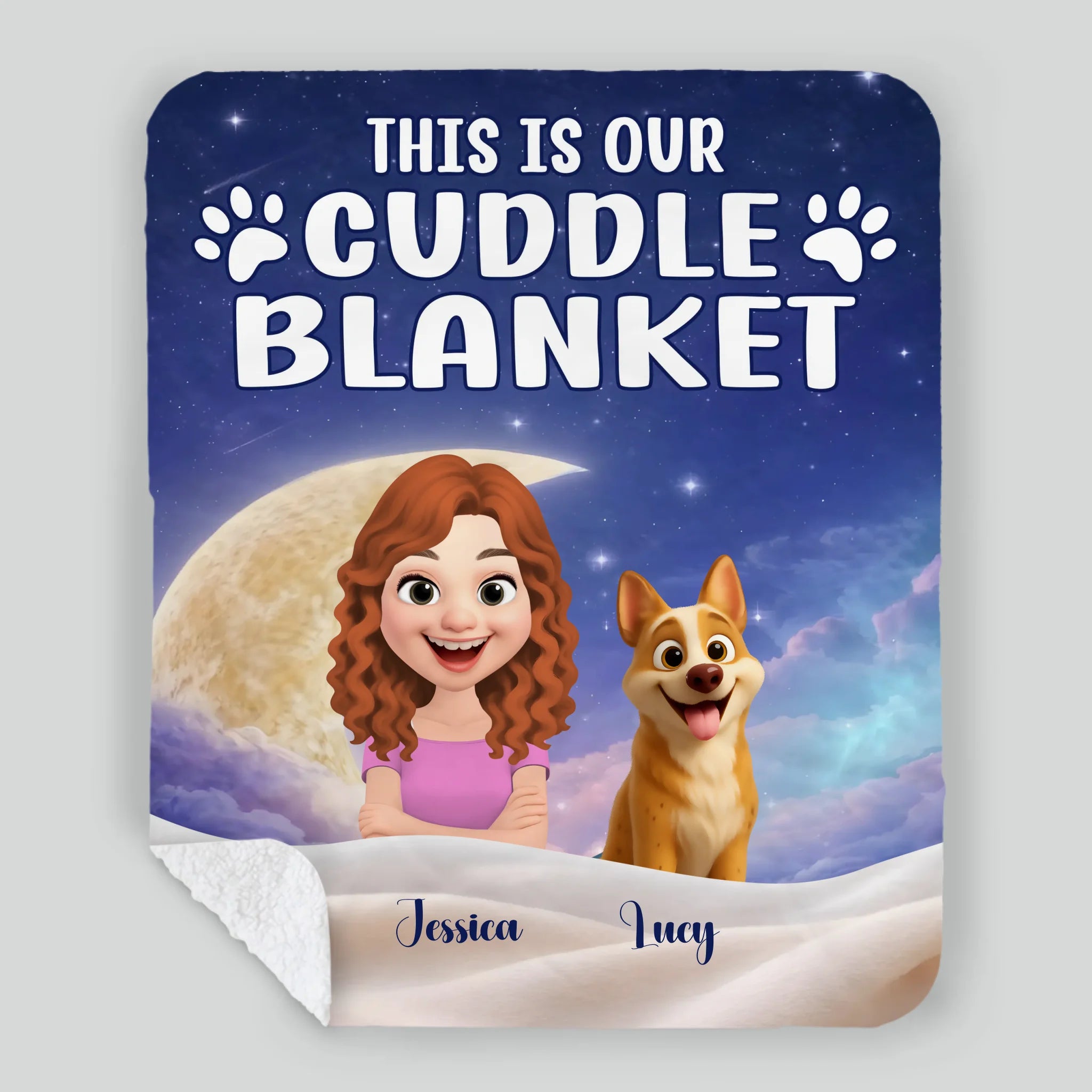 Custom Cute Girl Dog Blanket - Night Sky and Crescent Moon, Gift Ideas For Dog Owners - 89Prints