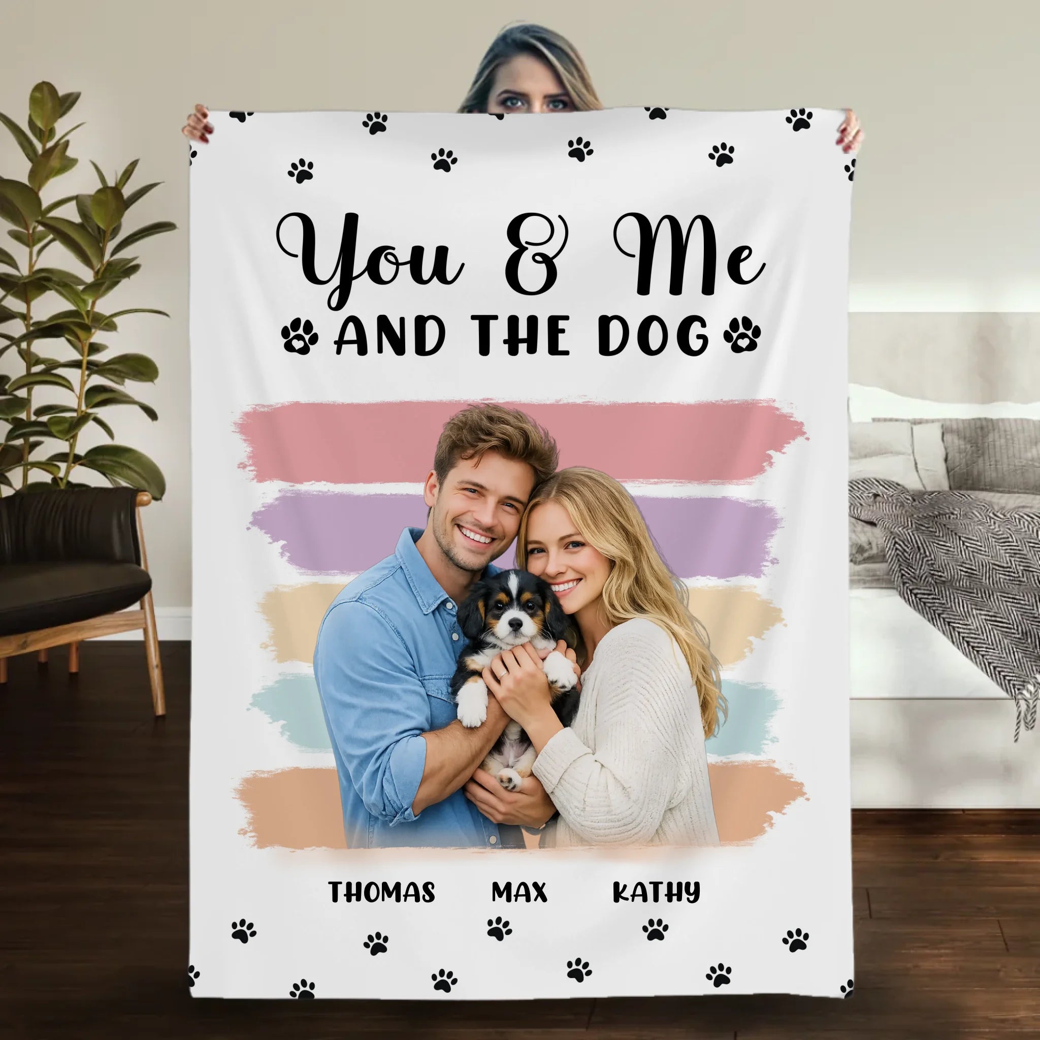 Personalised Sherpa Fleece Dog Blanket - Retro Sunset Stripes with 