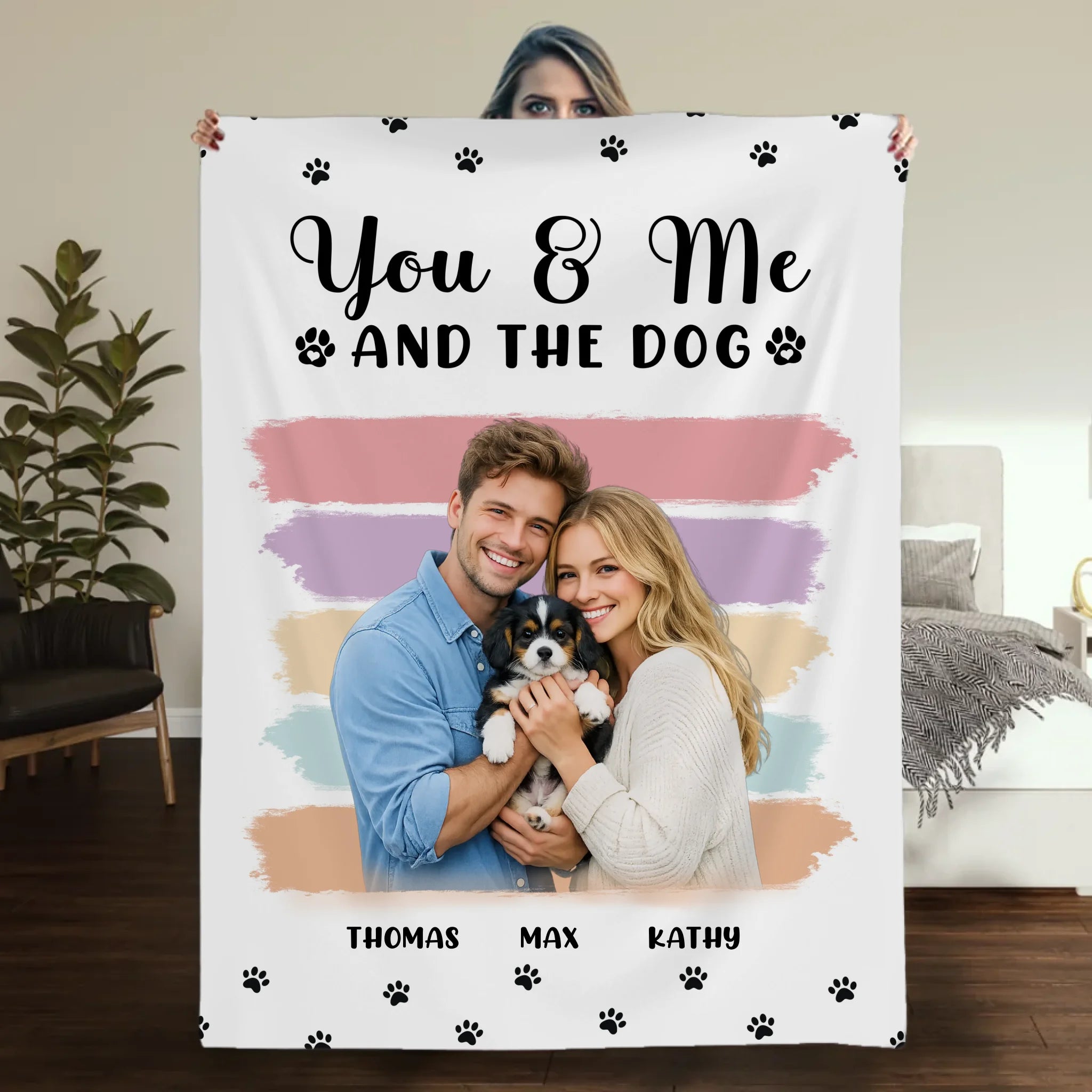 Personalised Sherpa Fleece Dog Blanket - Retro Sunset Stripes with 