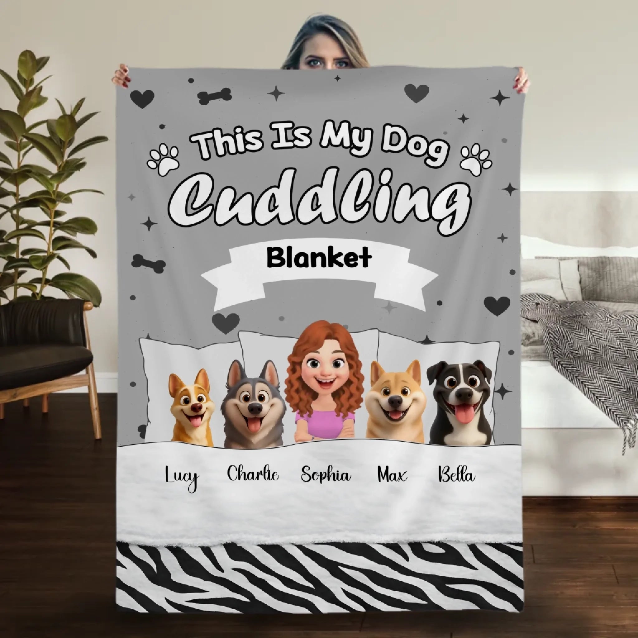 Personalised Blanket With Dogs On It - Multiple Dog Breeds and Human Character Graphic - 89Prints