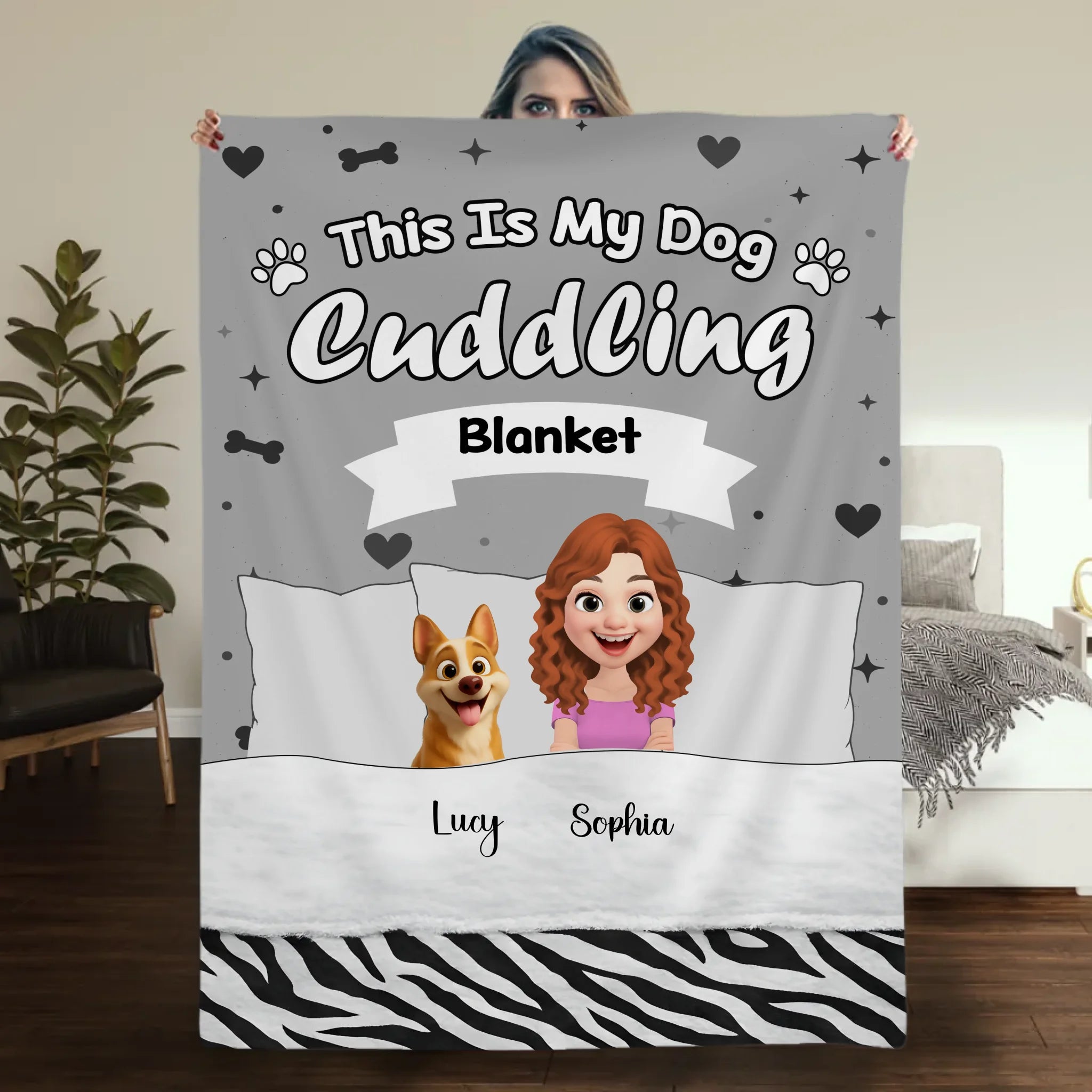 Personalised Blanket With Dogs On It - Multiple Dog Breeds and Human Character Graphic - 89Prints