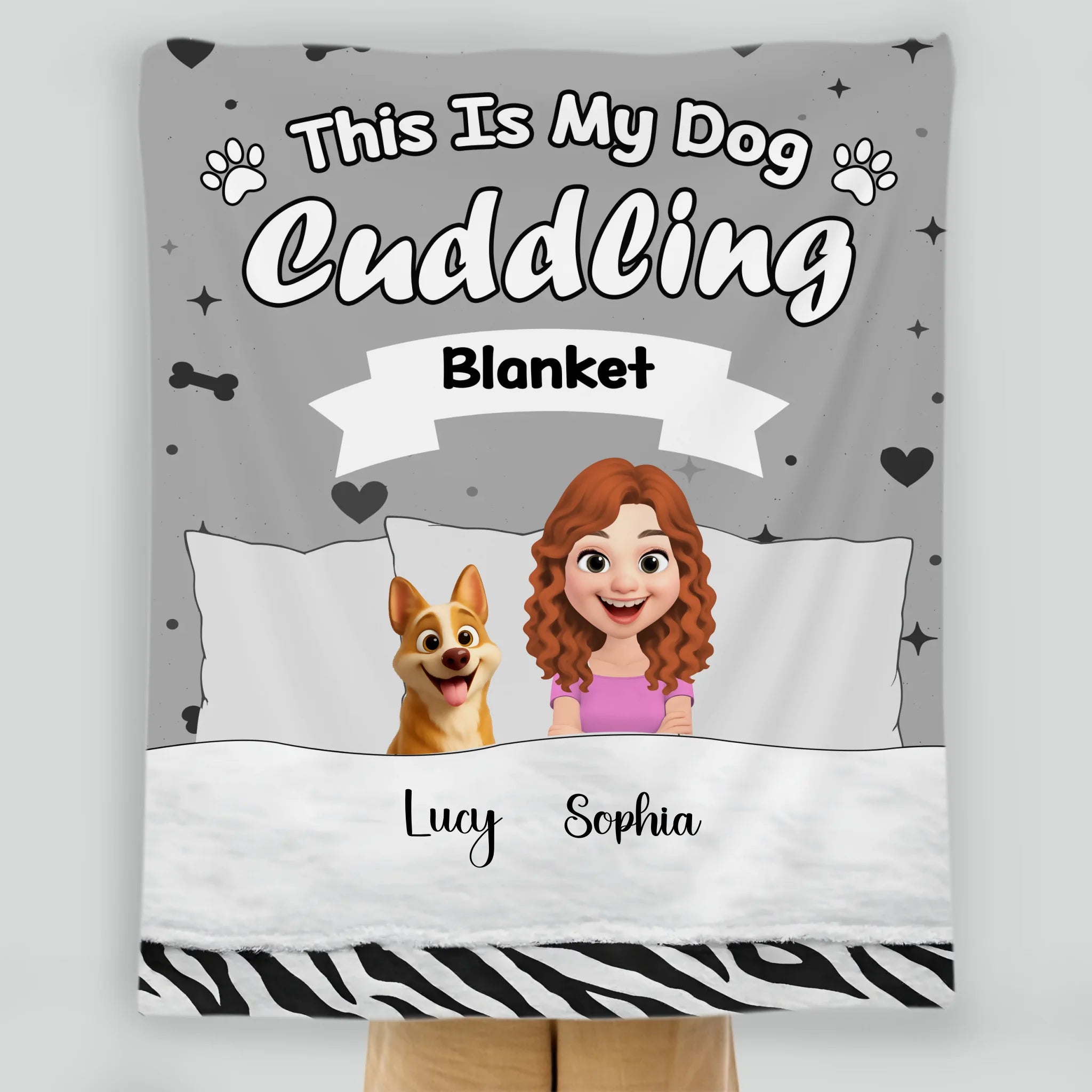 Personalised Blanket With Dogs On It - Multiple Dog Breeds and Human Character Graphic - 89Prints