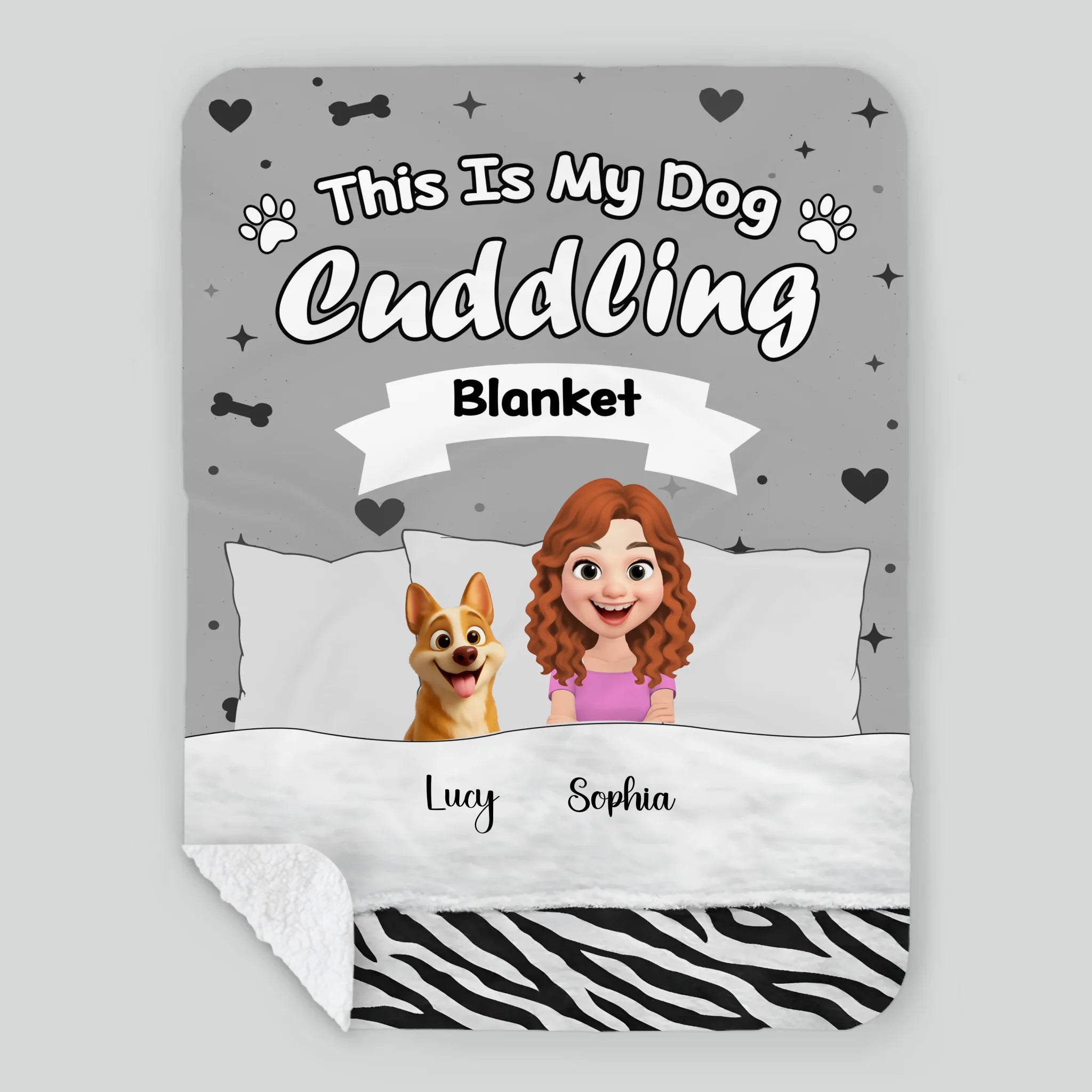 Personalised Blanket With Dogs On It - Multiple Dog Breeds and Human Character Graphic - 89Prints