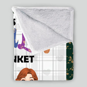 Custom Girl And Her Dog Blanket - Plaid Pattern Background with Floral Leaf Border -89Prints