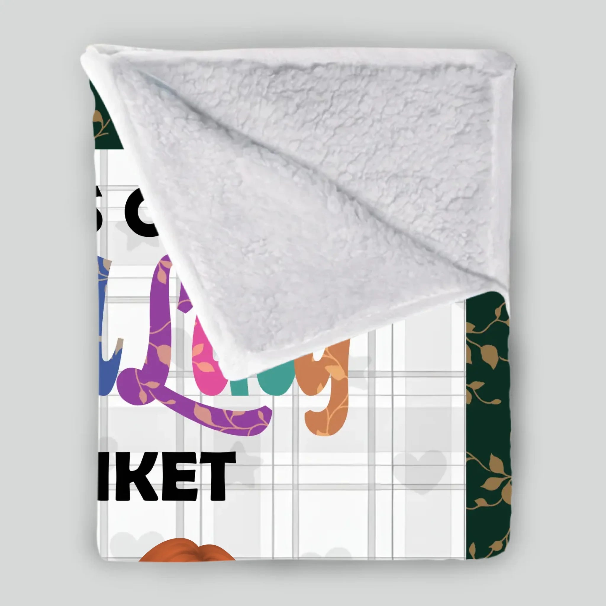 Custom Girl And Her Dog Blanket - Plaid Pattern Background with Floral Leaf Border -89Prints