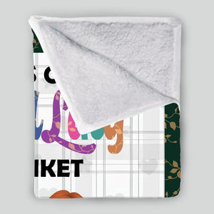 Custom Girl And Her Dog Blanket - Plaid Pattern Background with Floral Leaf Border -89Prints