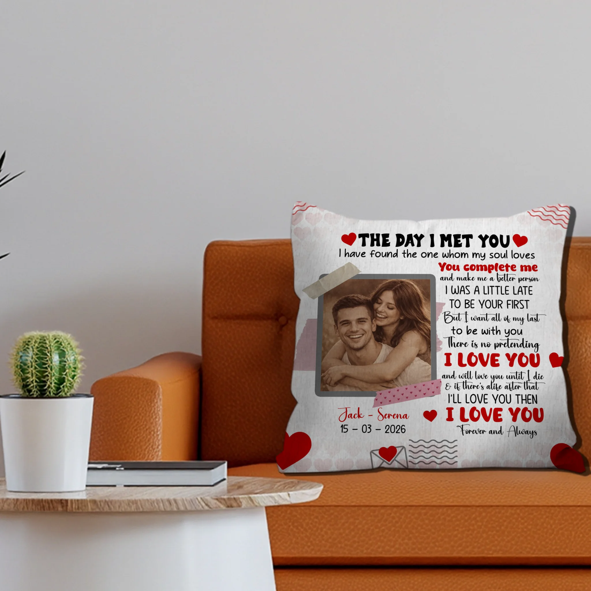 The Day I Met You Couple Pillow – Individualized Photo, Name & Date - 89Prints