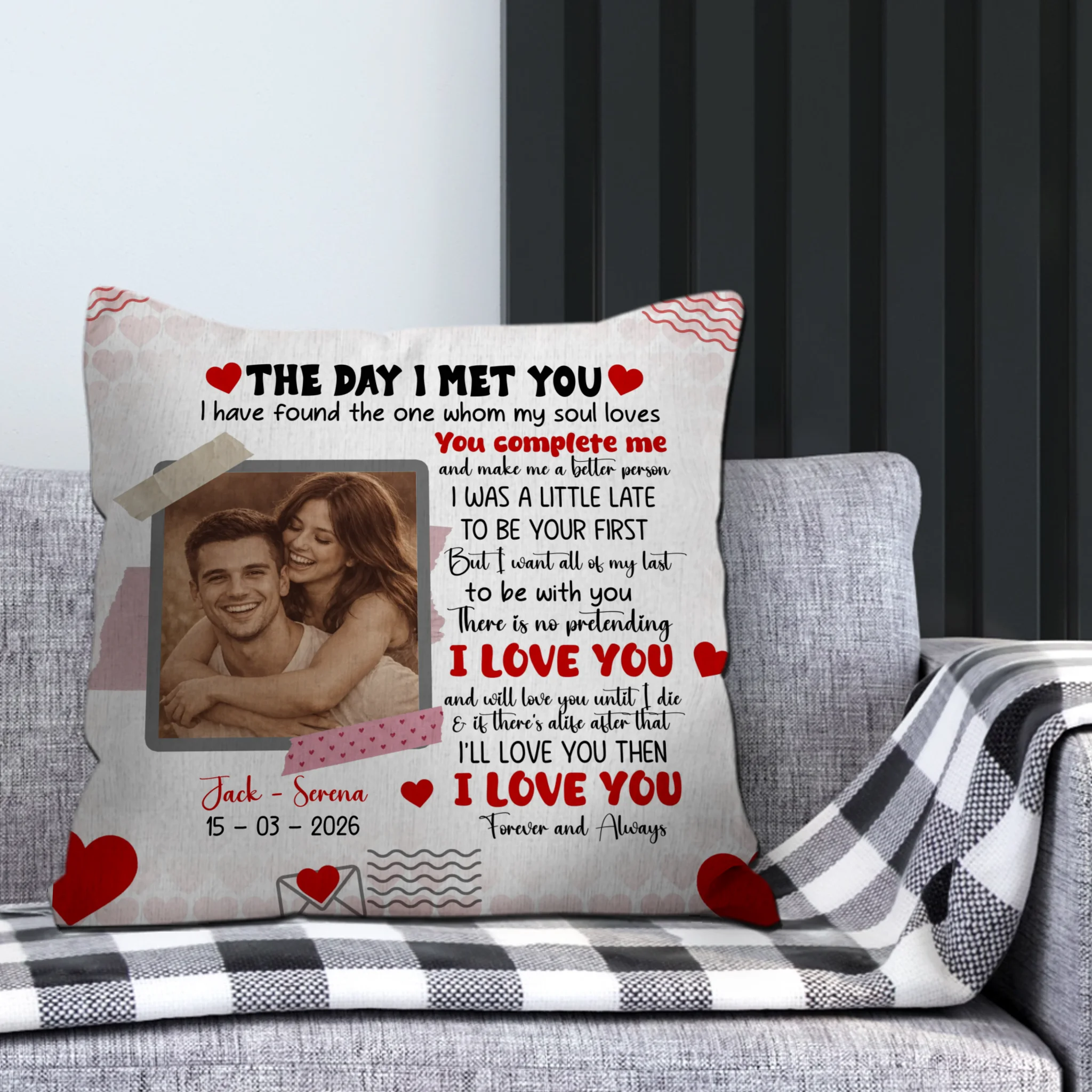 The Day I Met You Couple Pillow – Individualized Photo, Name & Date - 89Prints