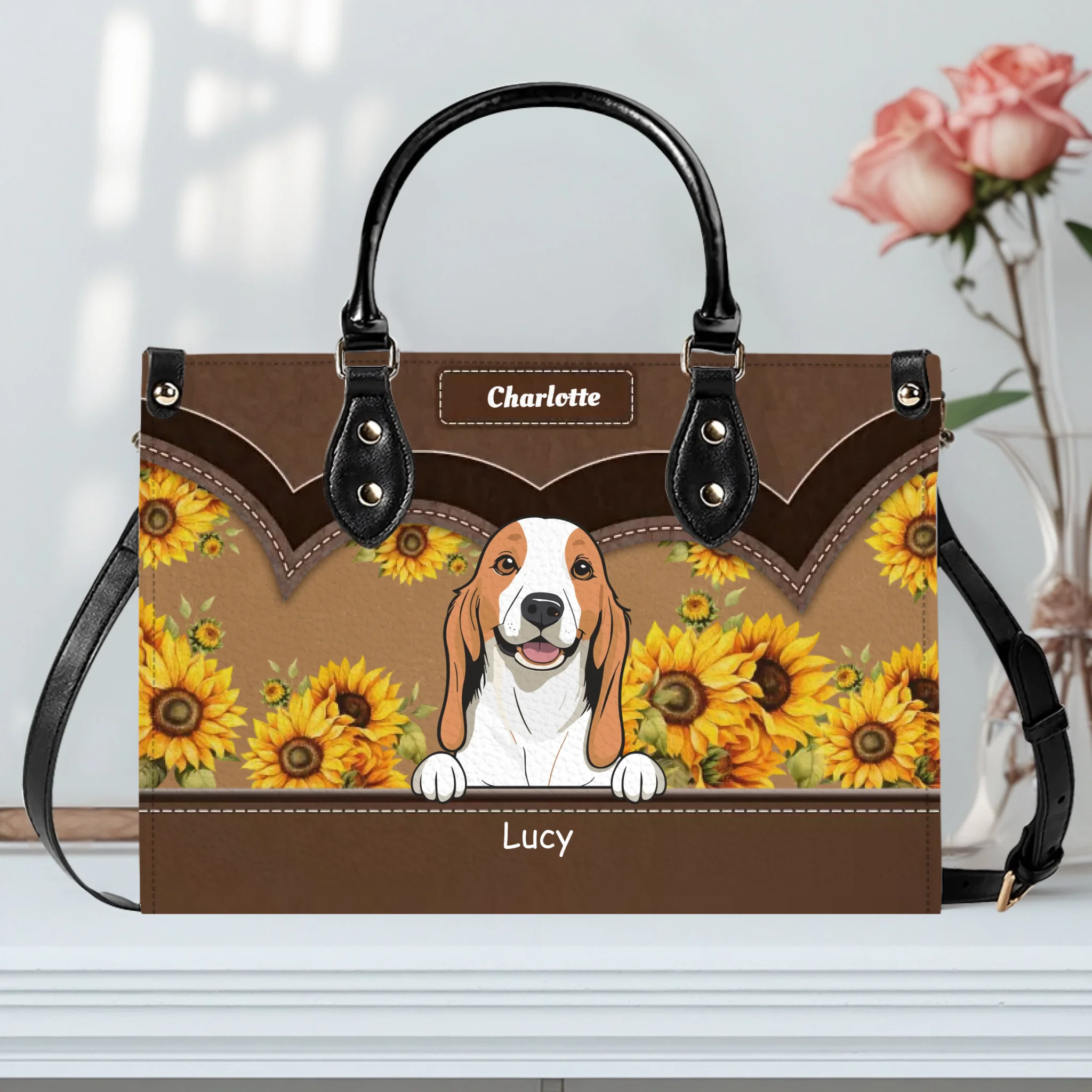Custom Bag For Dog Lovers – Dog Mum Gift Sunflower Garden Dog Line-Up Handbag - 89Prints