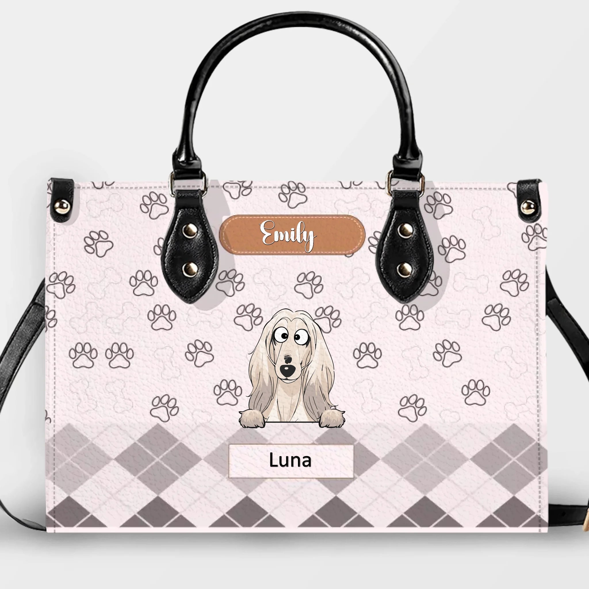 Custom Leather Handbag With Dogs On Them - All-Over Paw Print Dog Handbag for Dog Owners - 89Prints