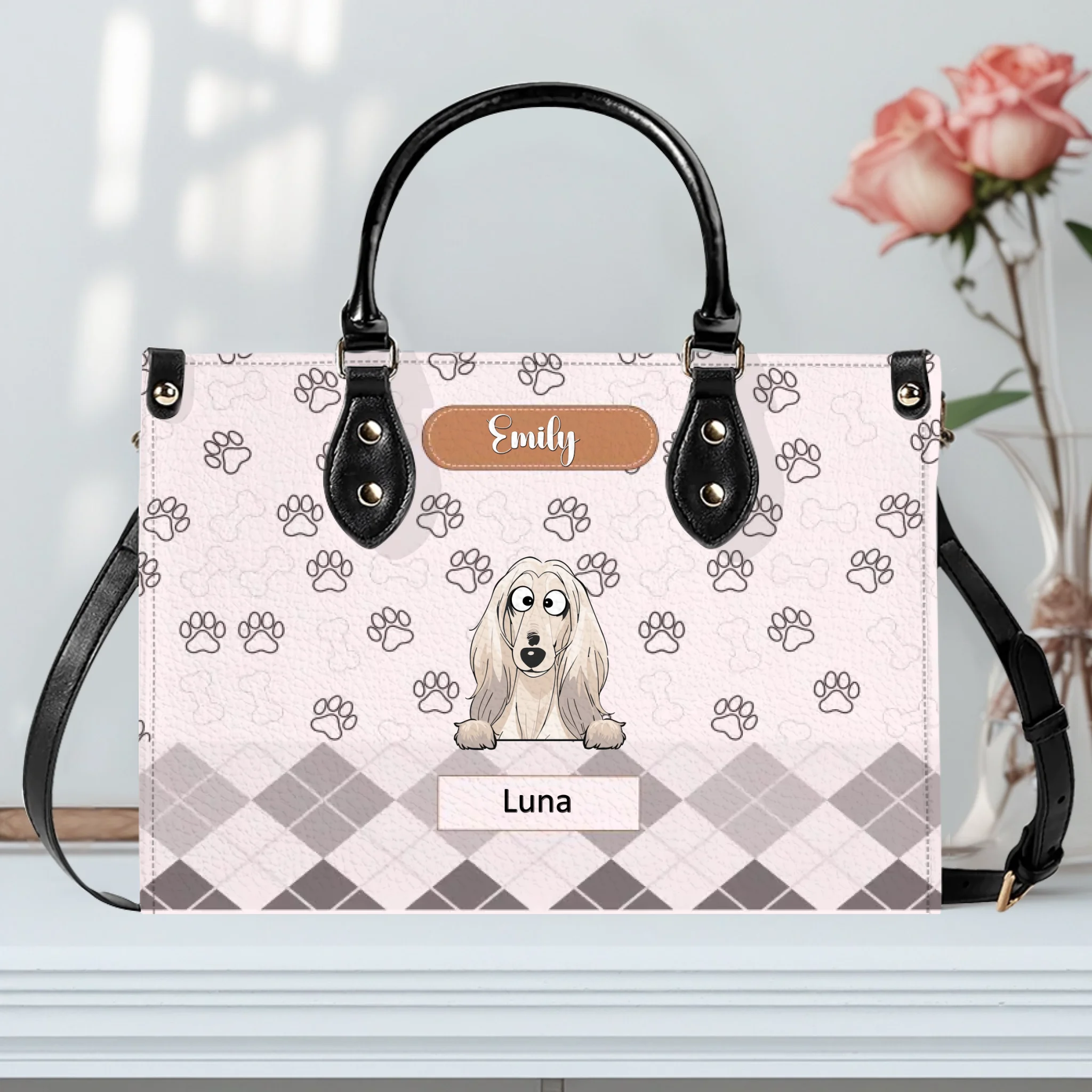 Custom Leather Handbag With Dogs On Them - All-Over Paw Print Dog Handbag for Dog Owners - 89Prints