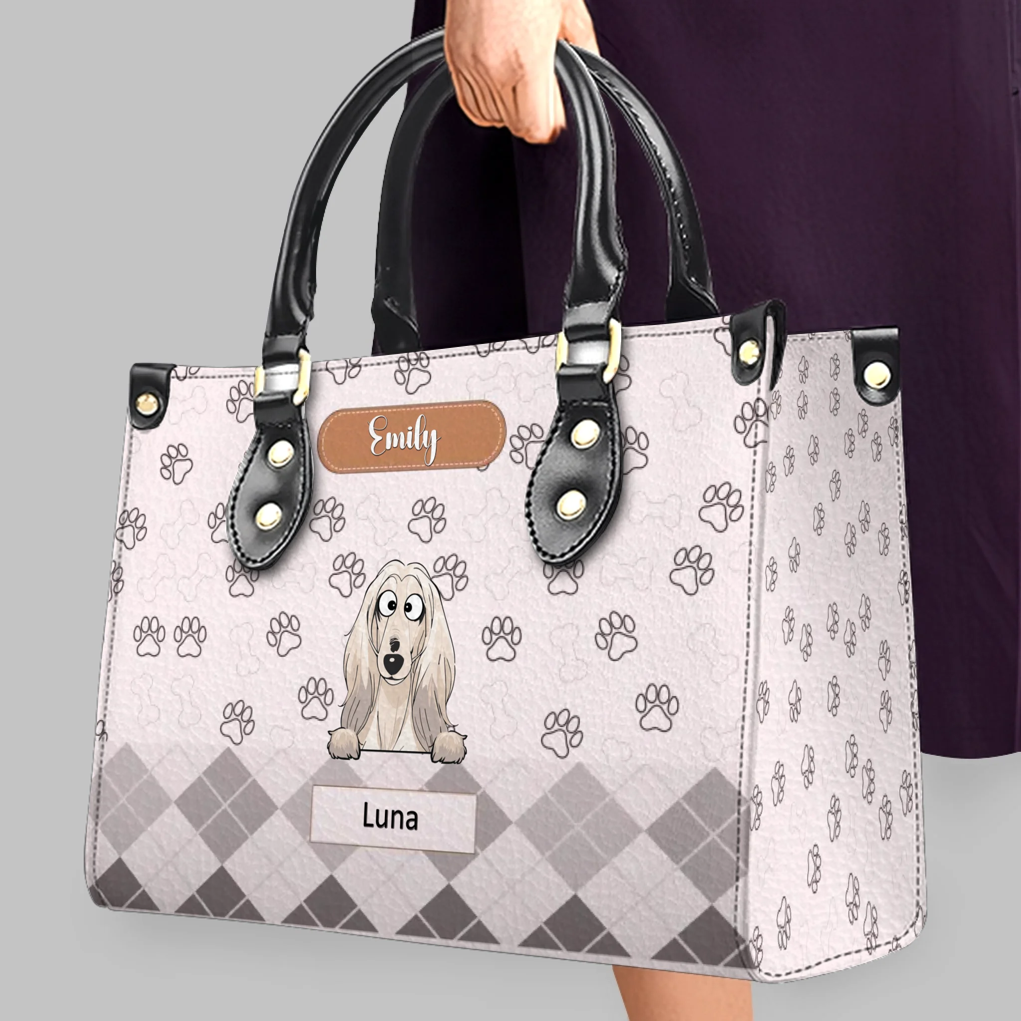 Custom Leather Handbag With Dogs On Them - All-Over Paw Print Dog Handbag for Dog Owners - 89Prints