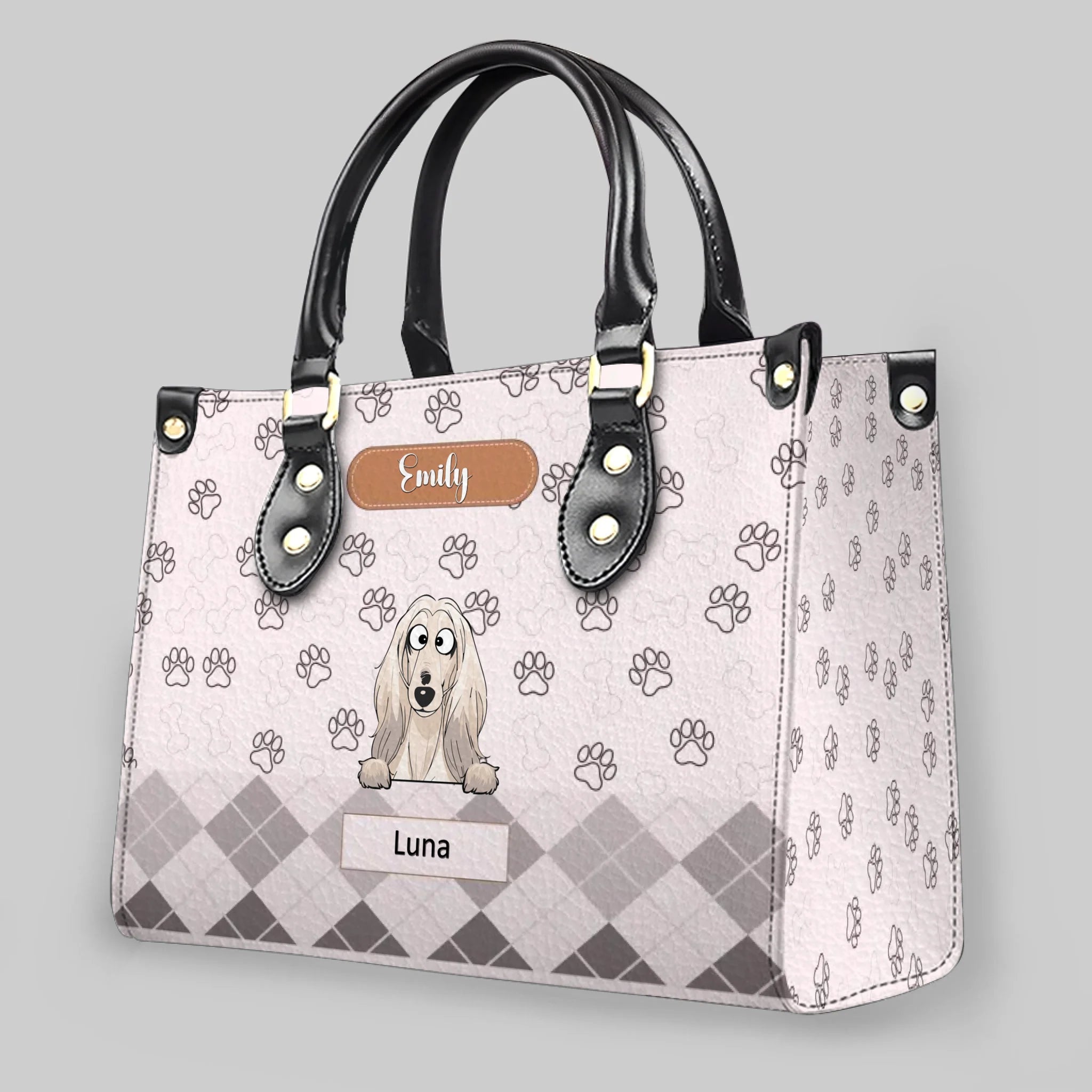 Custom Leather Handbag With Dogs On Them - All-Over Paw Print Dog Handbag for Dog Owners - 89Prints