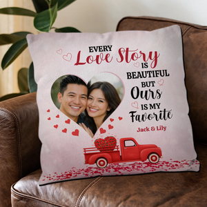 Every Love Story Is Beautiful Couple Pillow - Signature Perfect Gift with Photo & Name - 89Prints