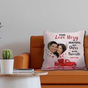 Every Love Story Is Beautiful Couple Pillow - Signature Perfect Gift with Photo & Name - 89Prints