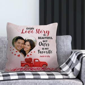 Every Love Story Is Beautiful Couple Pillow - Signature Perfect Gift with Photo & Name - 89Prints