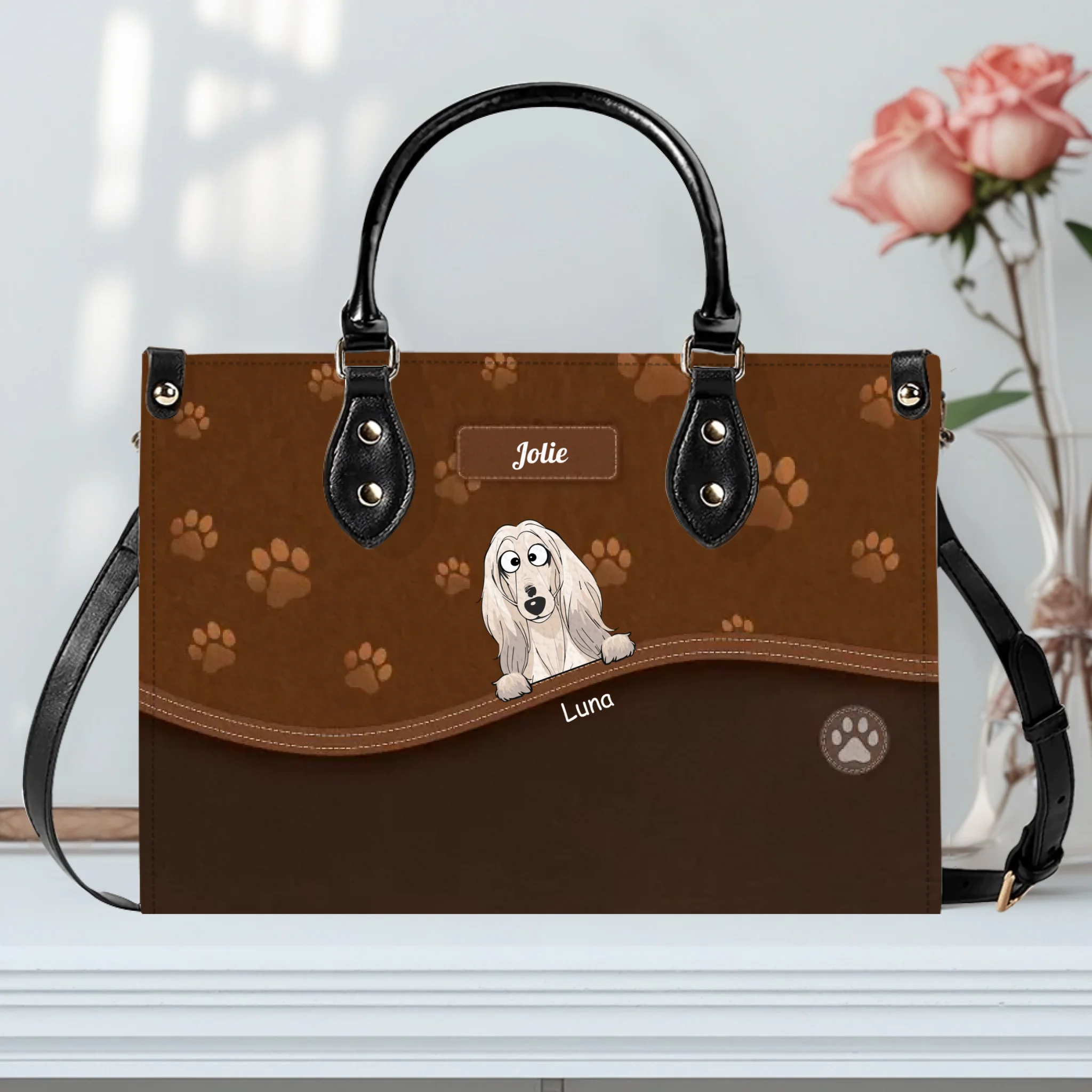 Customizable Handbags For Mothers - Paw Print Curved Panel Handbag For Dog Owners - 89Prints